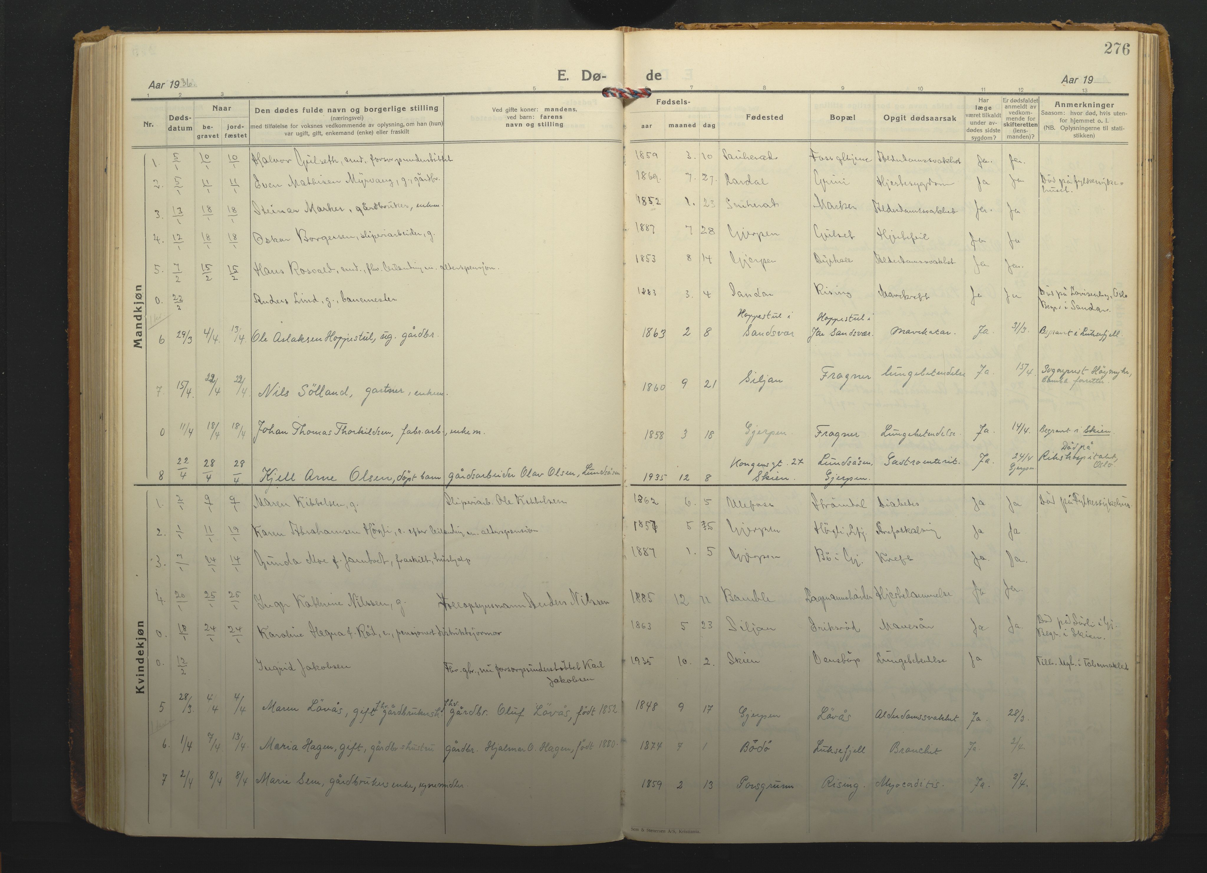 Gjerpen kirkebøker, SAKO/A-265/F/Fa/L0014: Ministerialbok nr. I 14, 1925-1938, s. 276