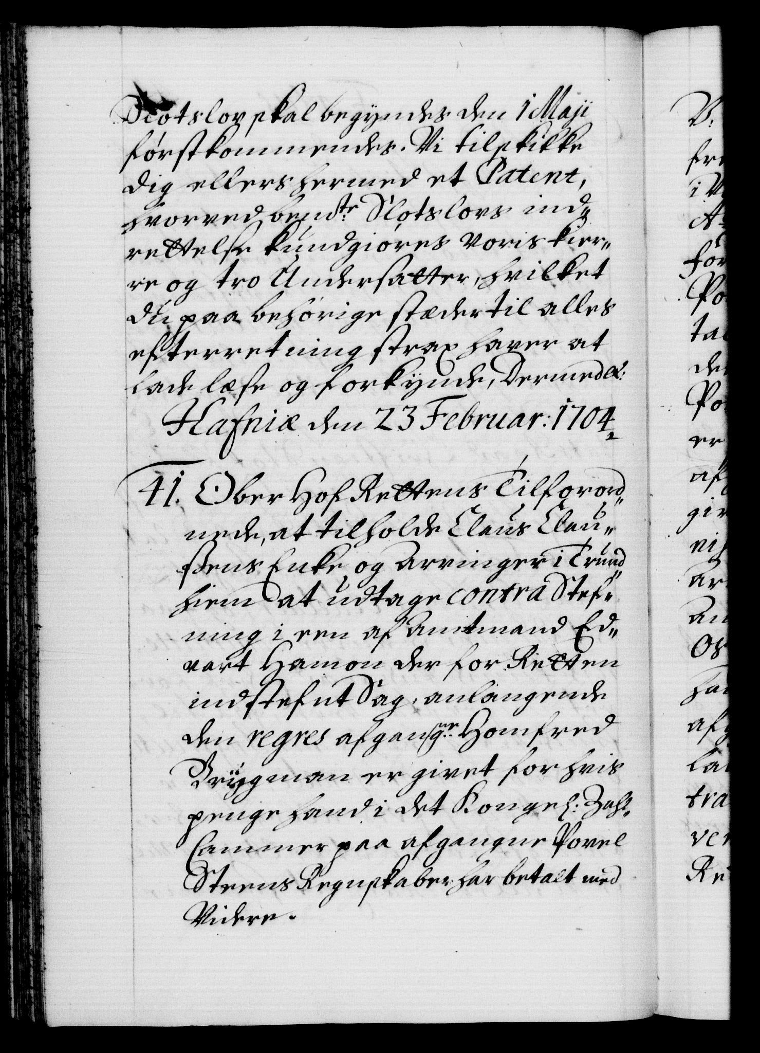 Danske Kanselli 1572-1799, AV/RA-EA-3023/F/Fc/Fca/Fcab/L0017: Norske tegnelser, 1704-1706, s. 41b