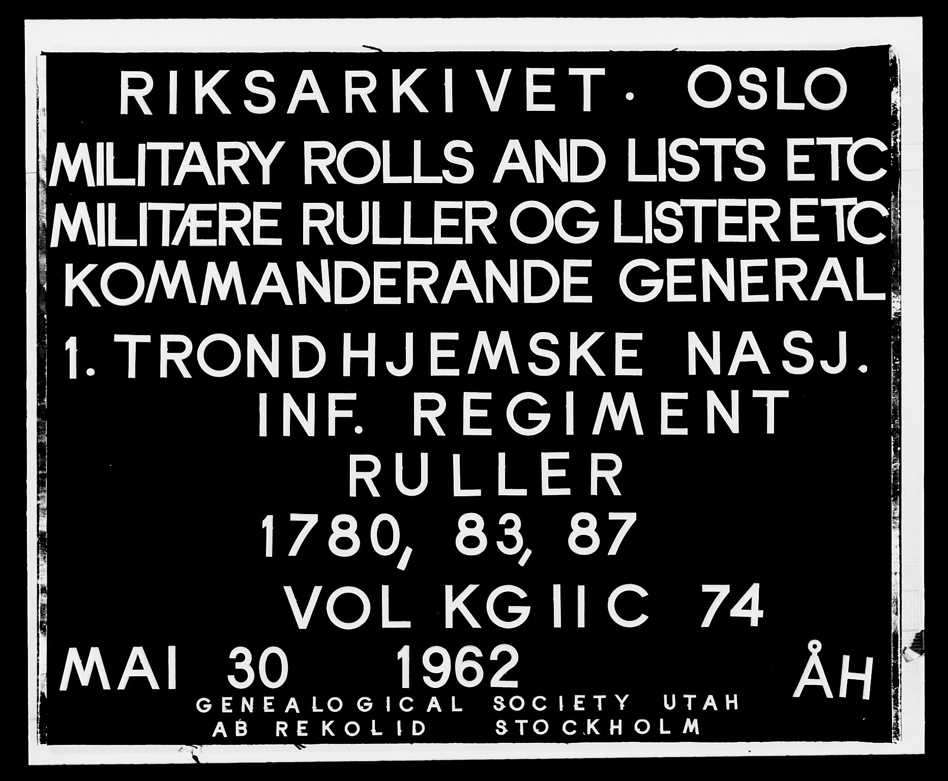 Generalitets- og kommissariatskollegiet, Det kongelige norske kommissariatskollegium, RA/EA-5420/E/Eh/L0074: 1. Trondheimske nasjonale infanteriregiment, 1780-1787, s. 1