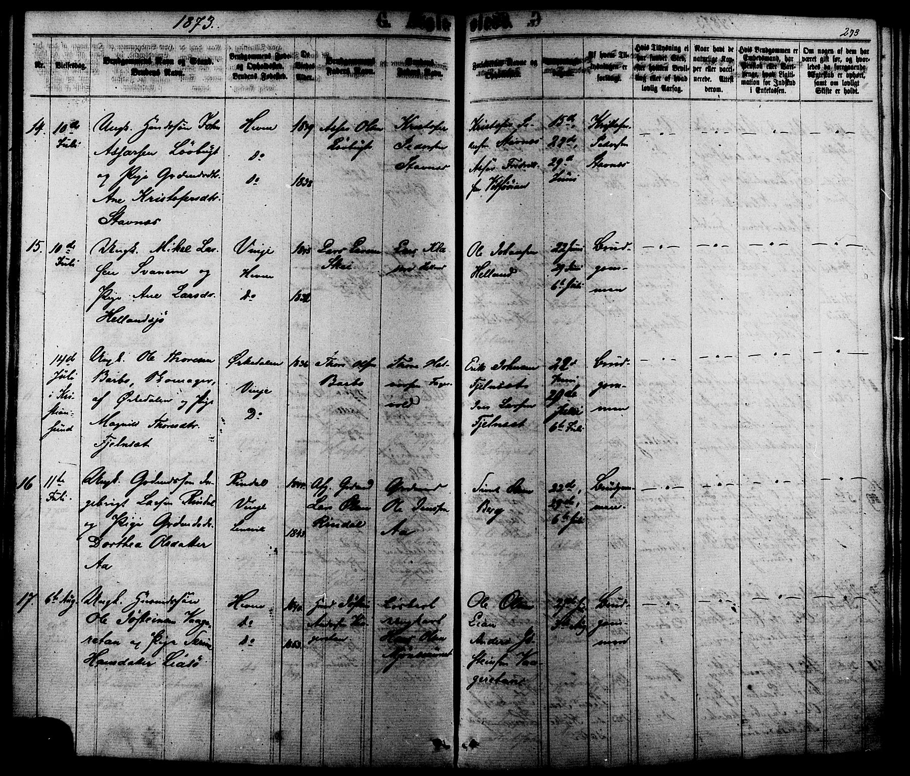 Ministerialprotokoller, klokkerbøker og fødselsregistre - Sør-Trøndelag, SAT/A-1456/630/L0495: Ministerialbok nr. 630A08, 1868-1878, s. 273