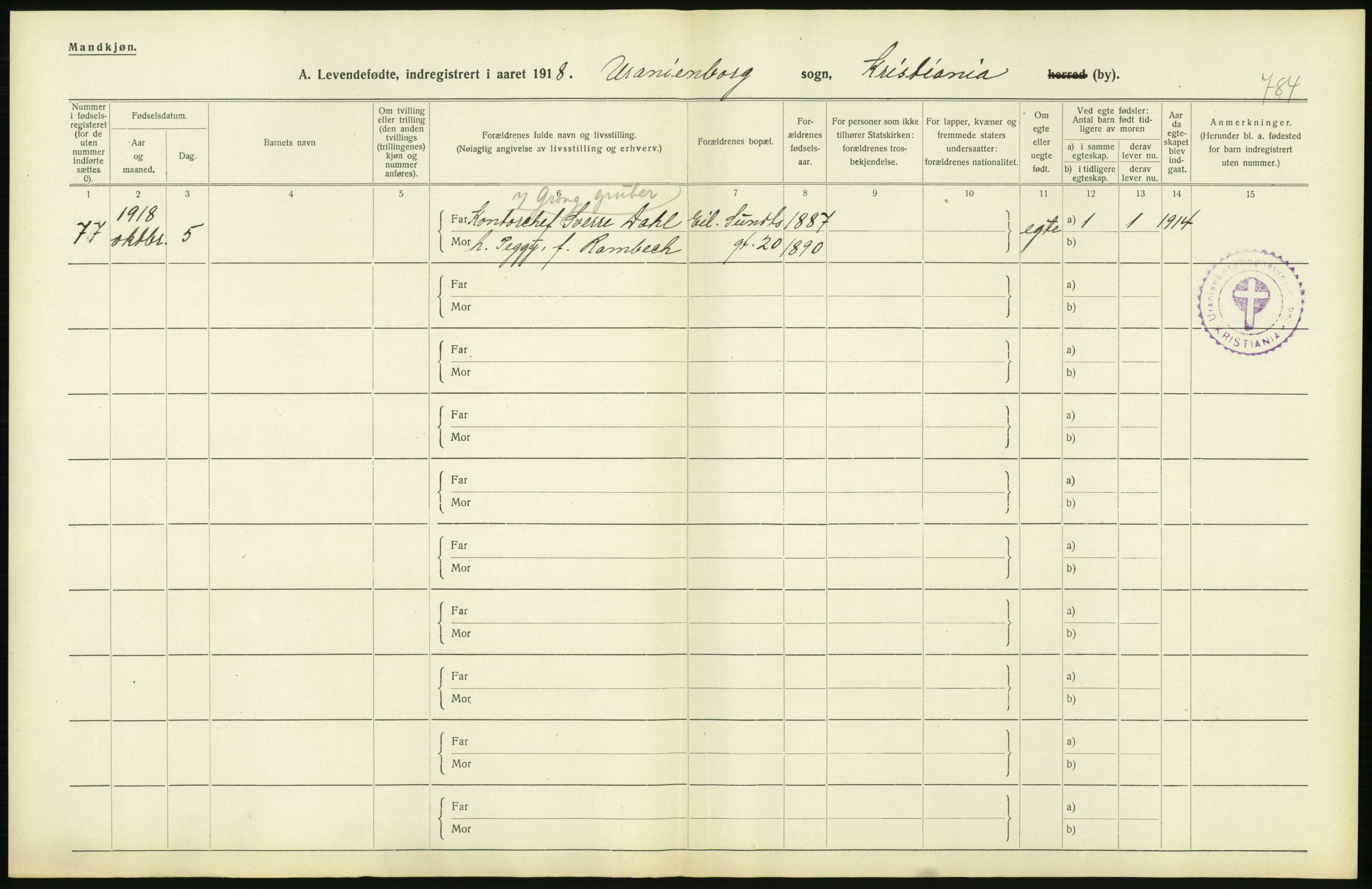 Statistisk sentralbyrå, Sosiodemografiske emner, Befolkning, AV/RA-S-2228/D/Df/Dfb/Dfbh/L0008: Kristiania: Levendefødte menn og kvinner., 1918, s. 170