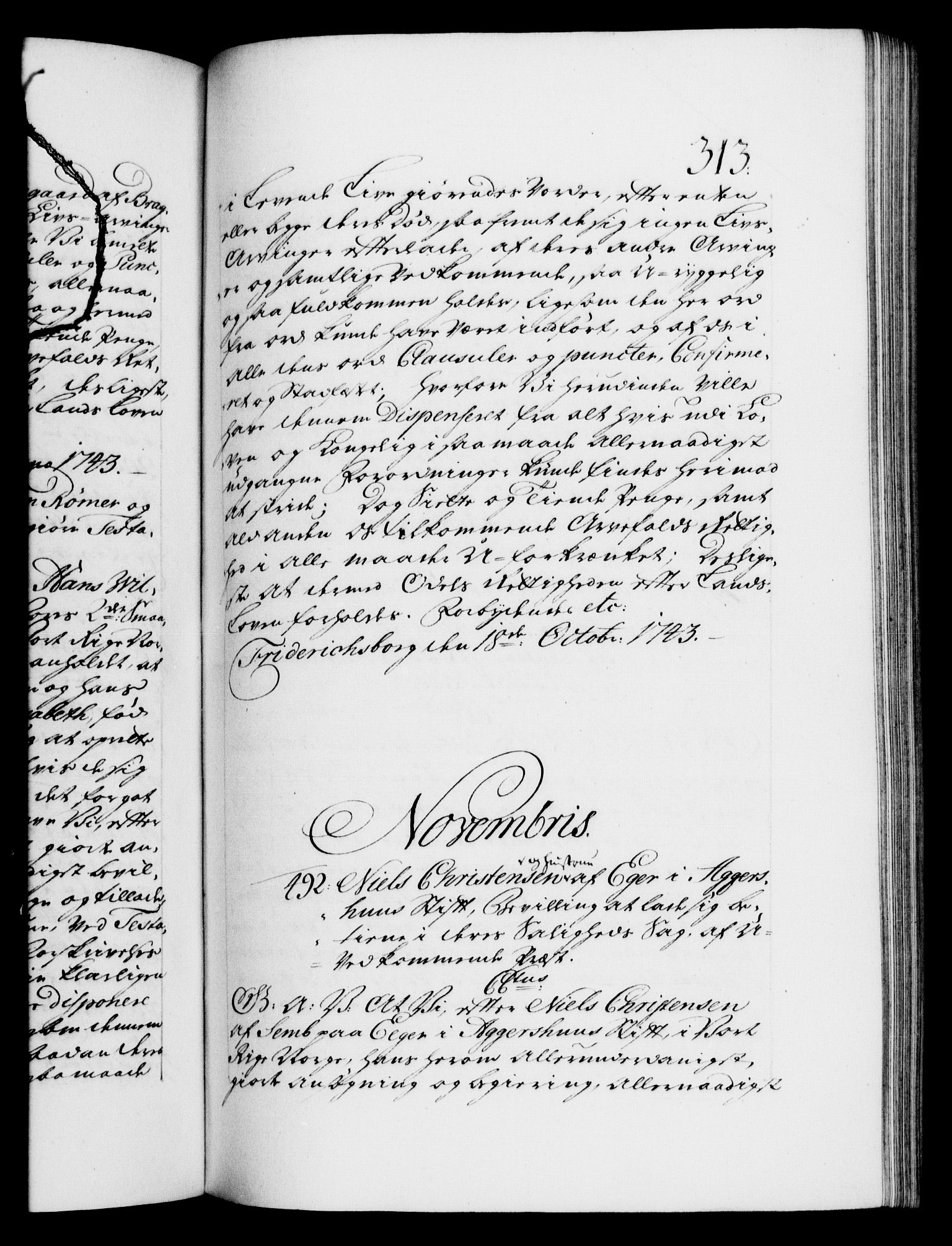 Danske Kanselli 1572-1799, RA/EA-3023/F/Fc/Fca/Fcaa/L0033: Norske registre, 1743-1744, s. 313a