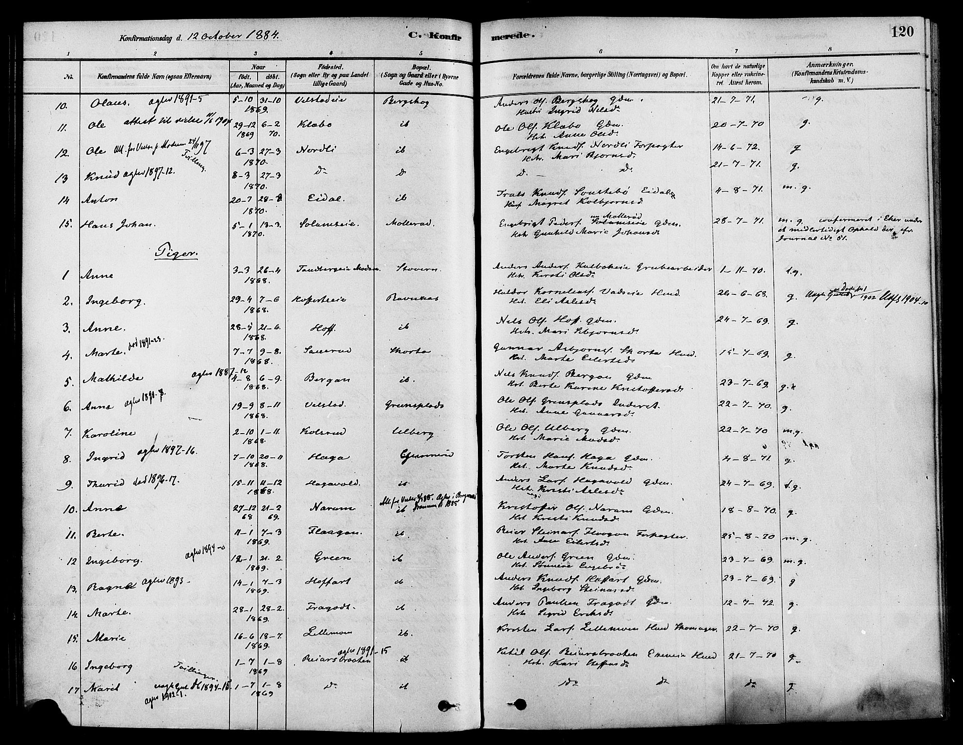 Sigdal kirkebøker, AV/SAKO-A-245/F/Fa/L0011: Ministerialbok nr. I 11, 1879-1887, s. 120