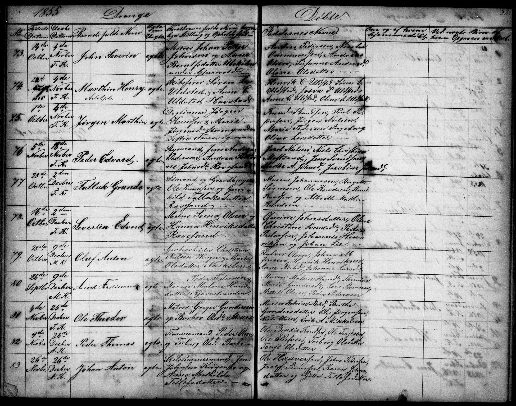 Tromøy sokneprestkontor, AV/SAK-1111-0041/F/Fb/L0002: Klokkerbok nr. B 2, 1851-1858, s. 32