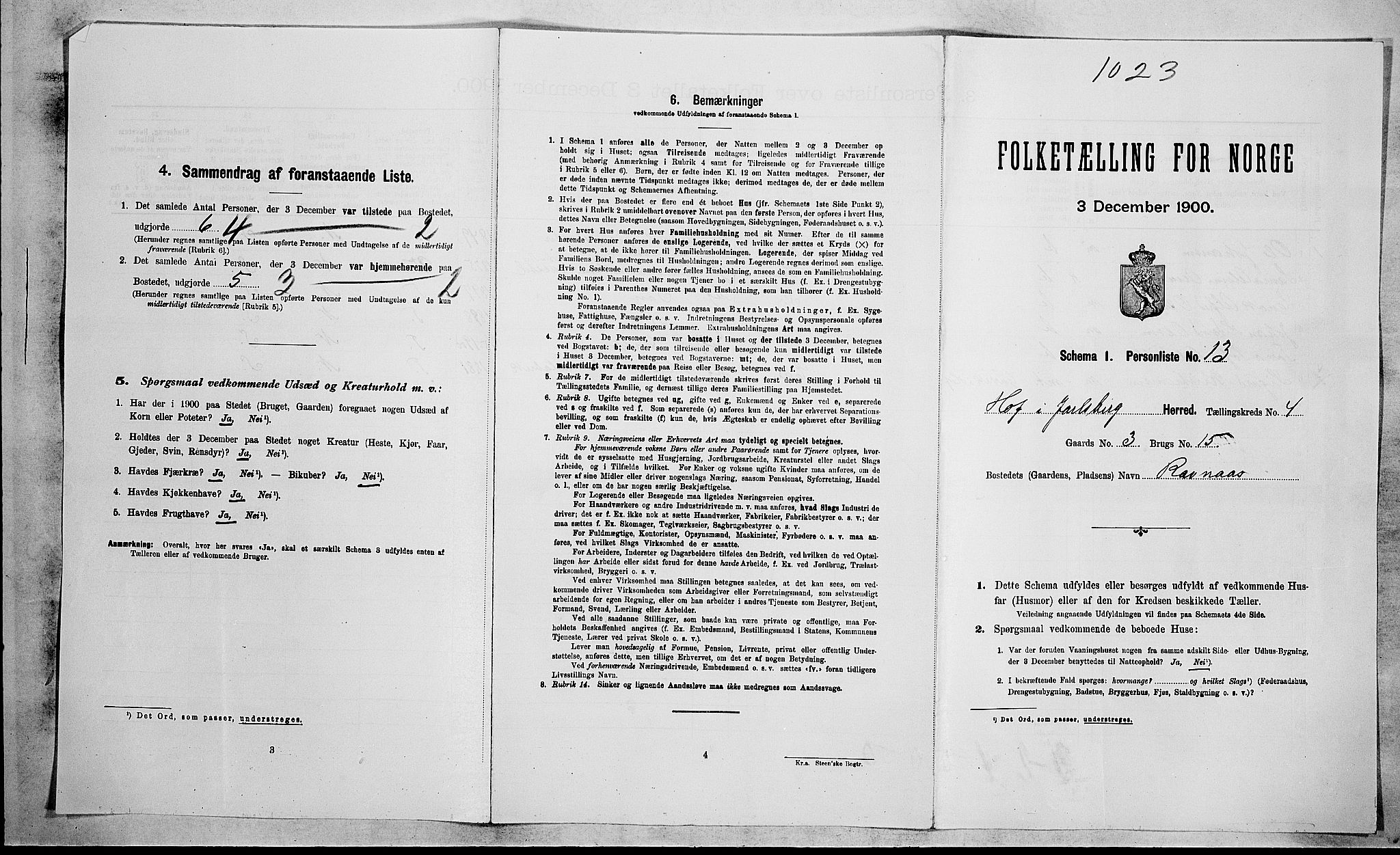 RA, Folketelling 1900 for 0714 Hof herred, 1900, s. 392