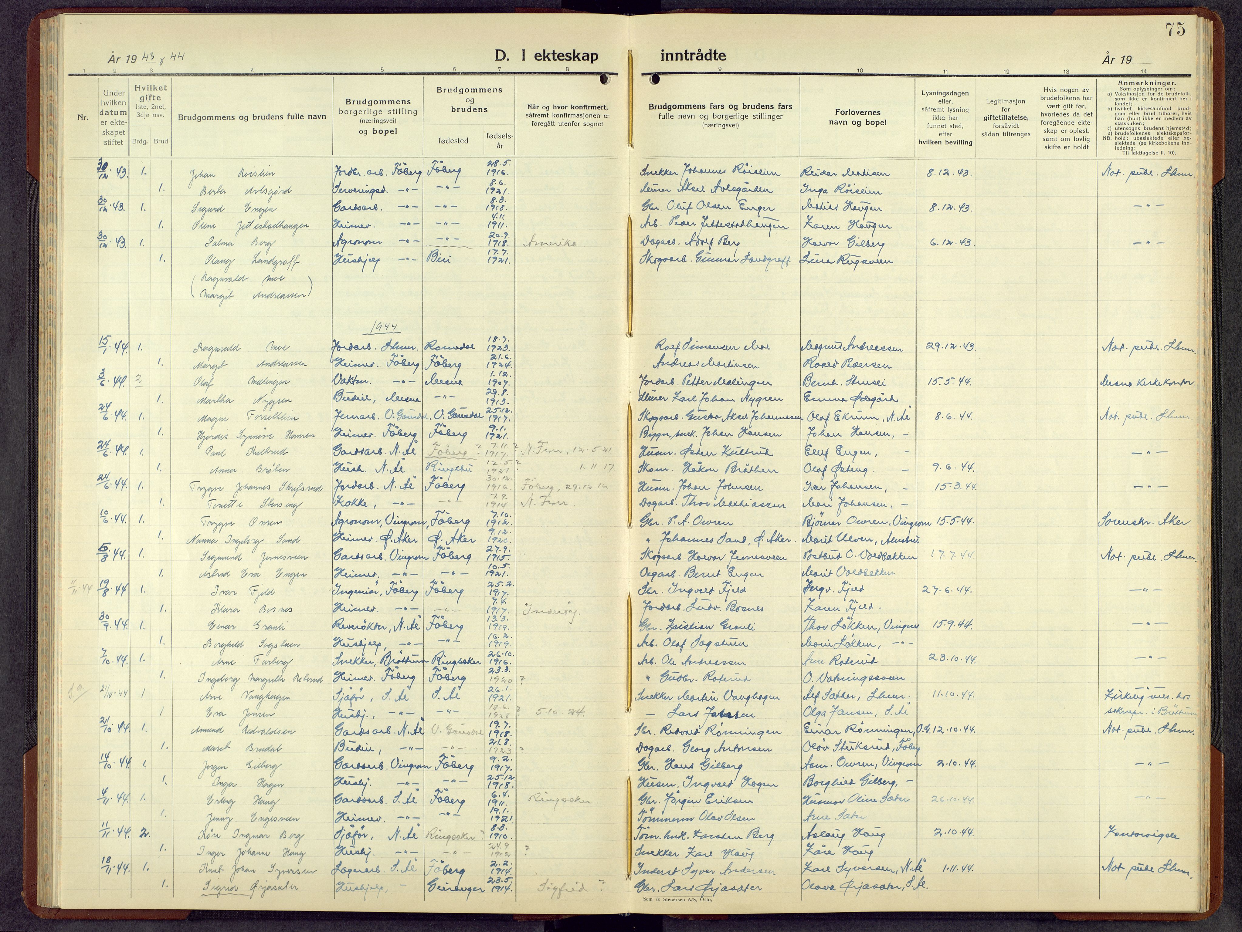 Fåberg prestekontor, SAH/PREST-086/H/Ha/Hab/L0018: Klokkerbok nr. 18, 1940-1967, s. 75