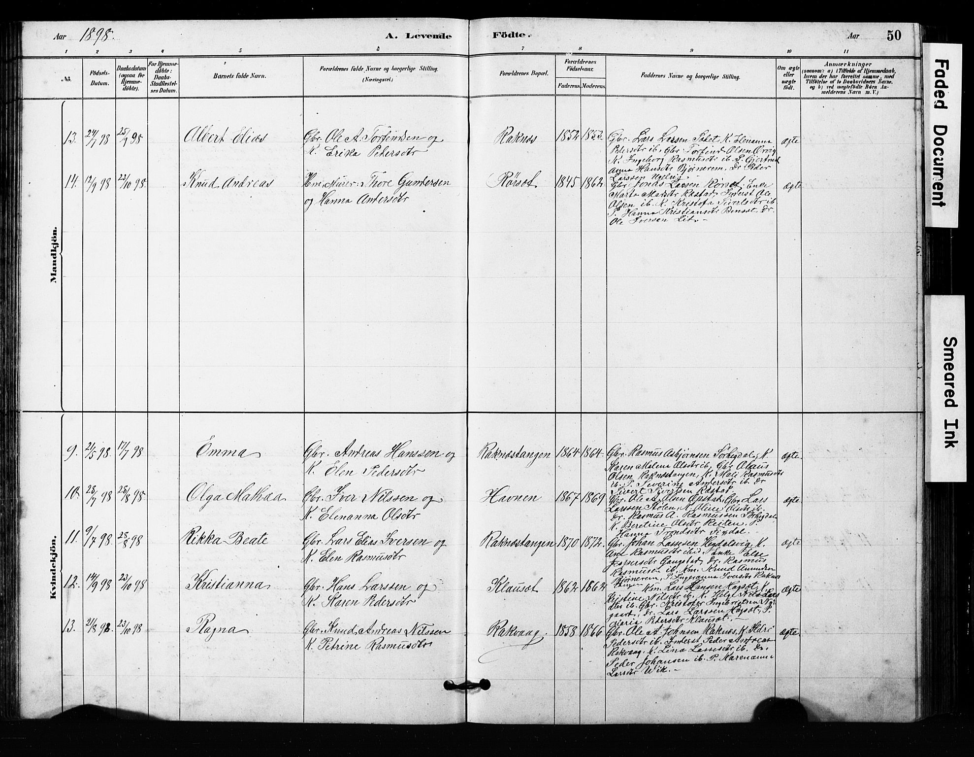 Ministerialprotokoller, klokkerbøker og fødselsregistre - Møre og Romsdal, AV/SAT-A-1454/563/L0737: Klokkerbok nr. 563C01, 1878-1916, s. 50