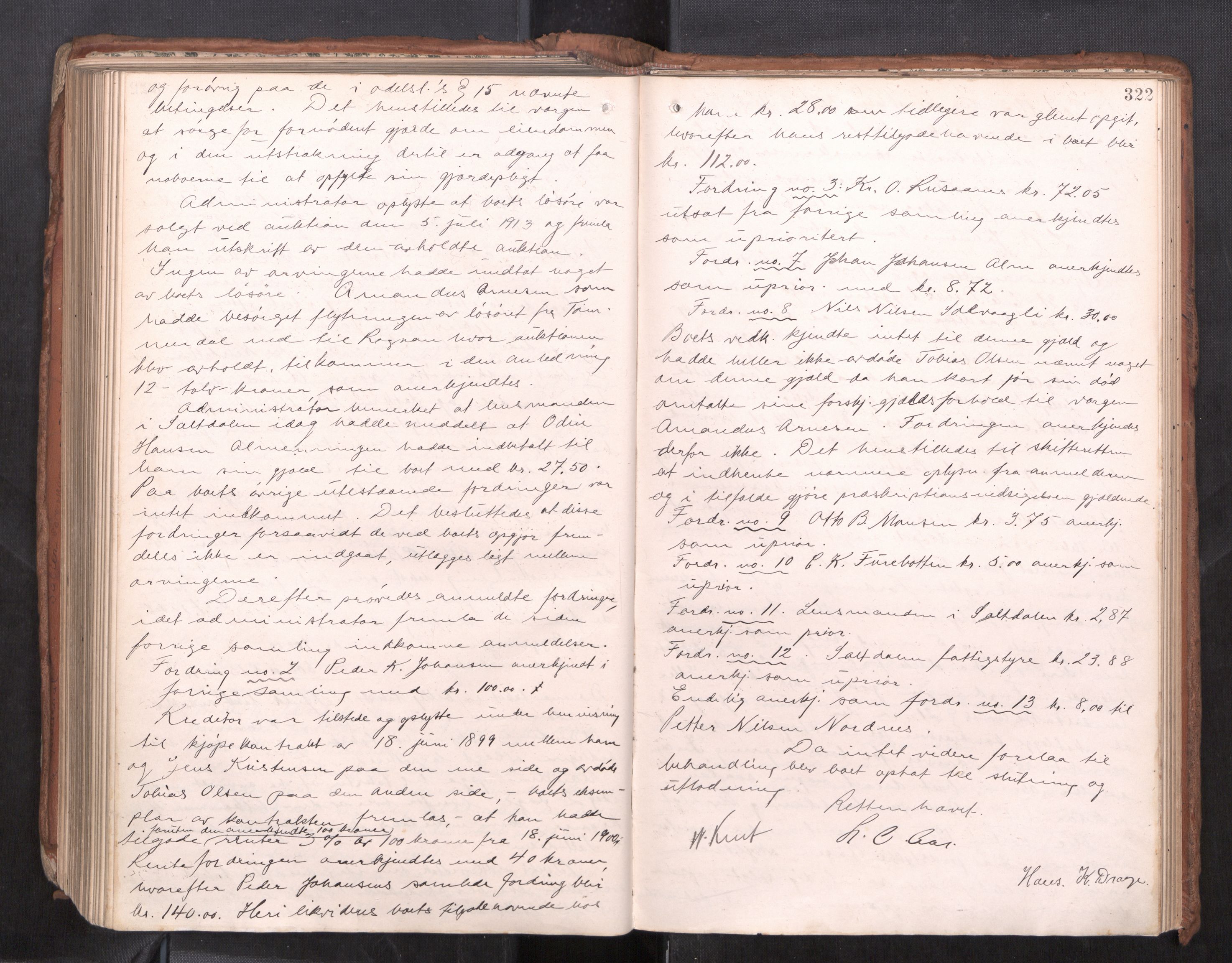 Salten sorenskriveri, AV/SAT-A-4578/1/3/3B/L0012: Skiftebehandlingsprotokoll, 1910-1915, s. 322