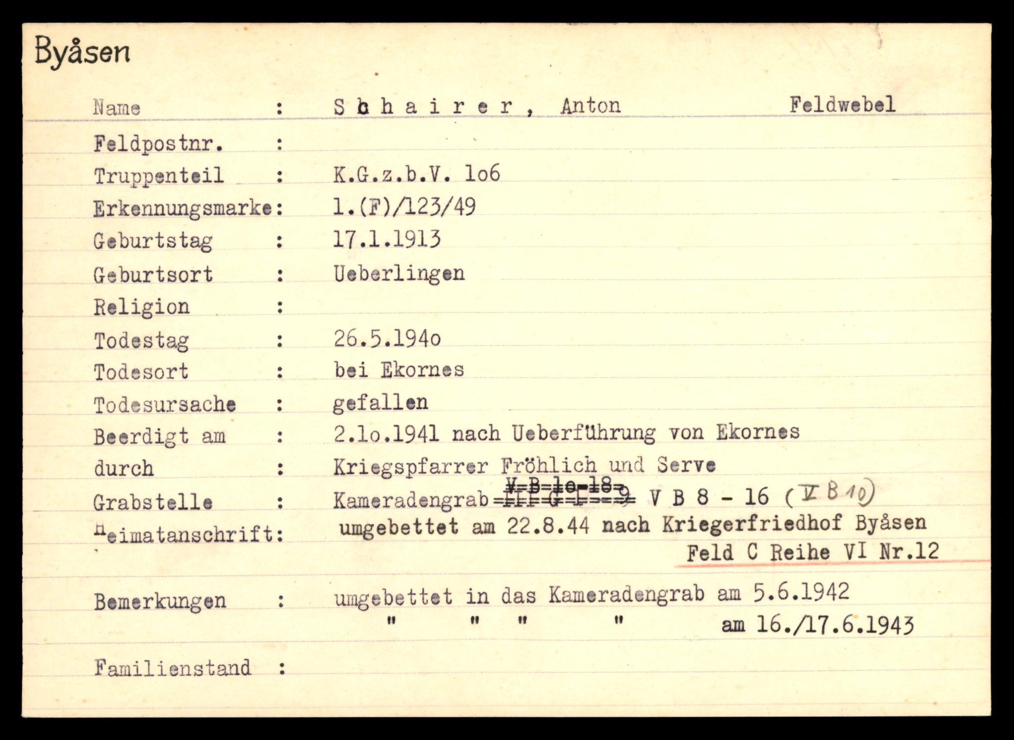 Distriktskontoret for krigsgraver, AV/SAT-A-5030/E/L0004: Kasett/kartotek over tysk Krigskirkegård på Byåsen, 1945, s. 1489