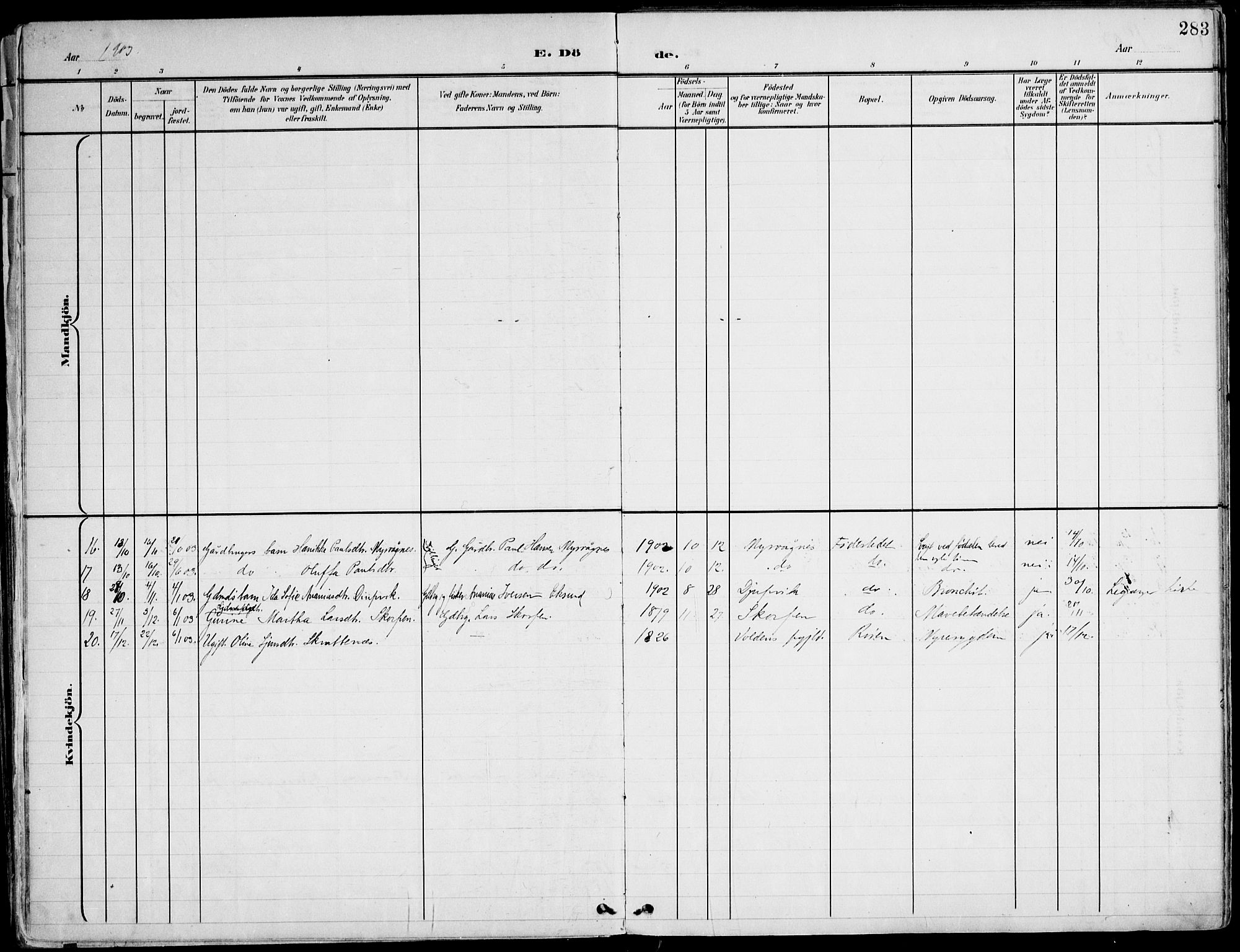 Ministerialprotokoller, klokkerbøker og fødselsregistre - Møre og Romsdal, SAT/A-1454/507/L0075: Ministerialbok nr. 507A10, 1901-1920, s. 283