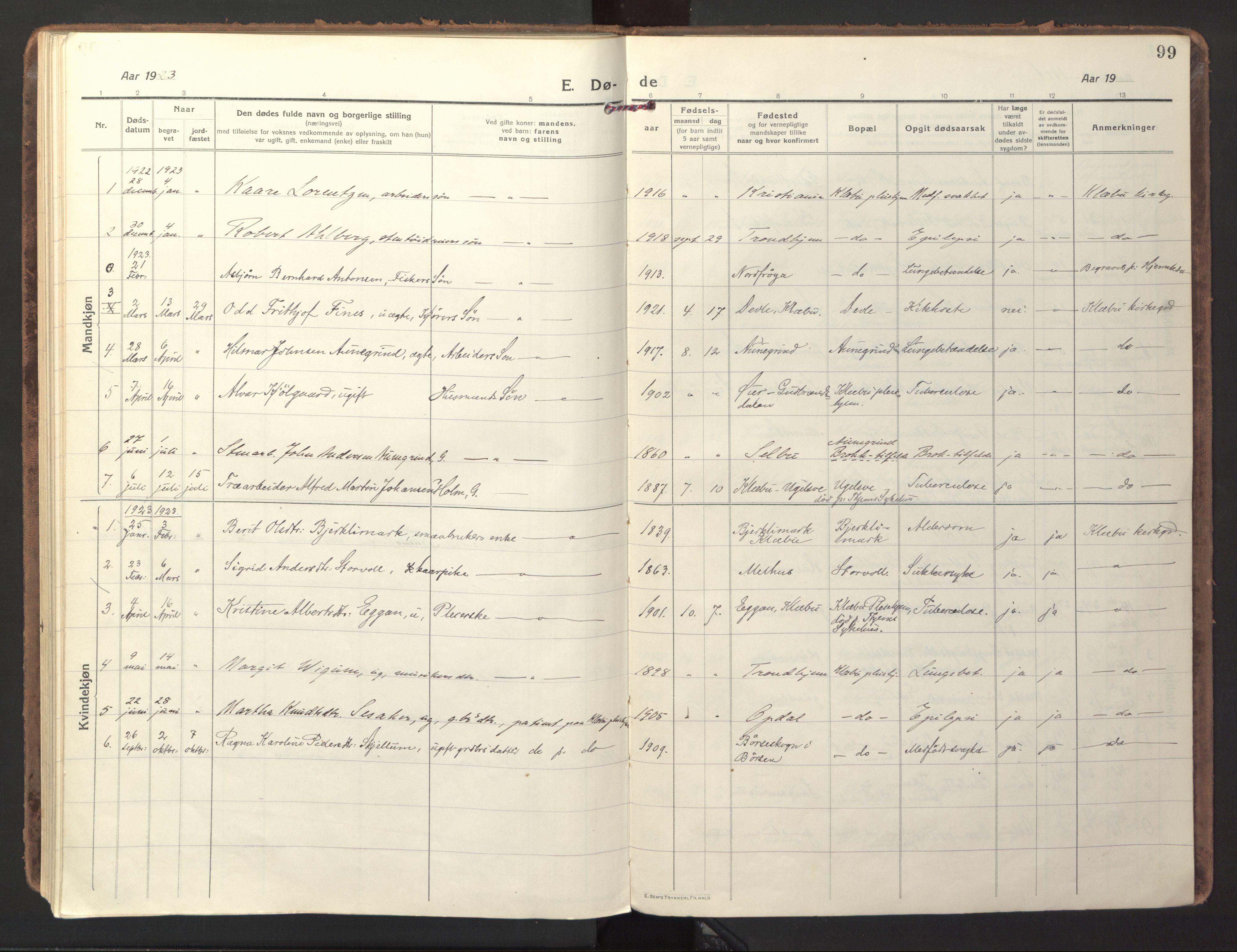 Ministerialprotokoller, klokkerbøker og fødselsregistre - Sør-Trøndelag, SAT/A-1456/618/L0449: Ministerialbok nr. 618A12, 1917-1924, s. 99