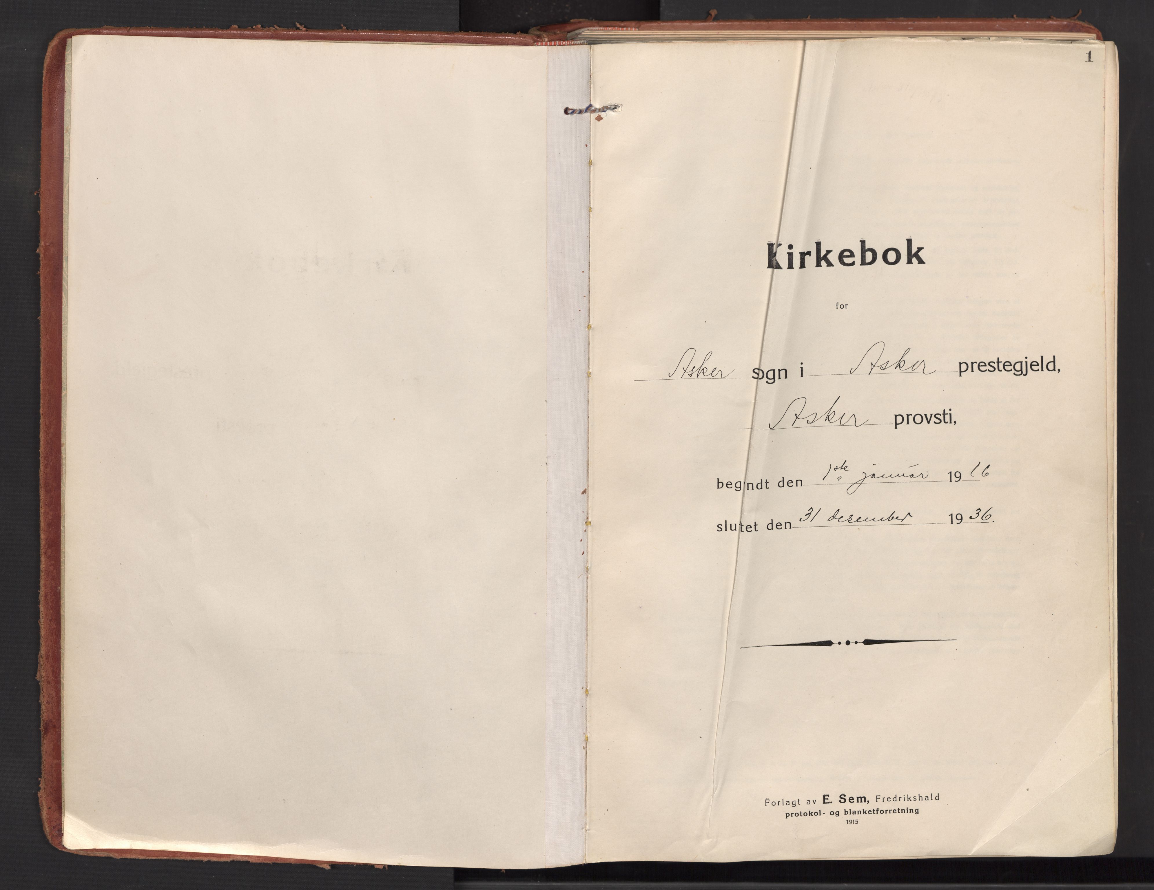 Asker prestekontor Kirkebøker, AV/SAO-A-10256a/F/Fa/L0018: Ministerialbok nr. I 18, 1916-1936, s. 1