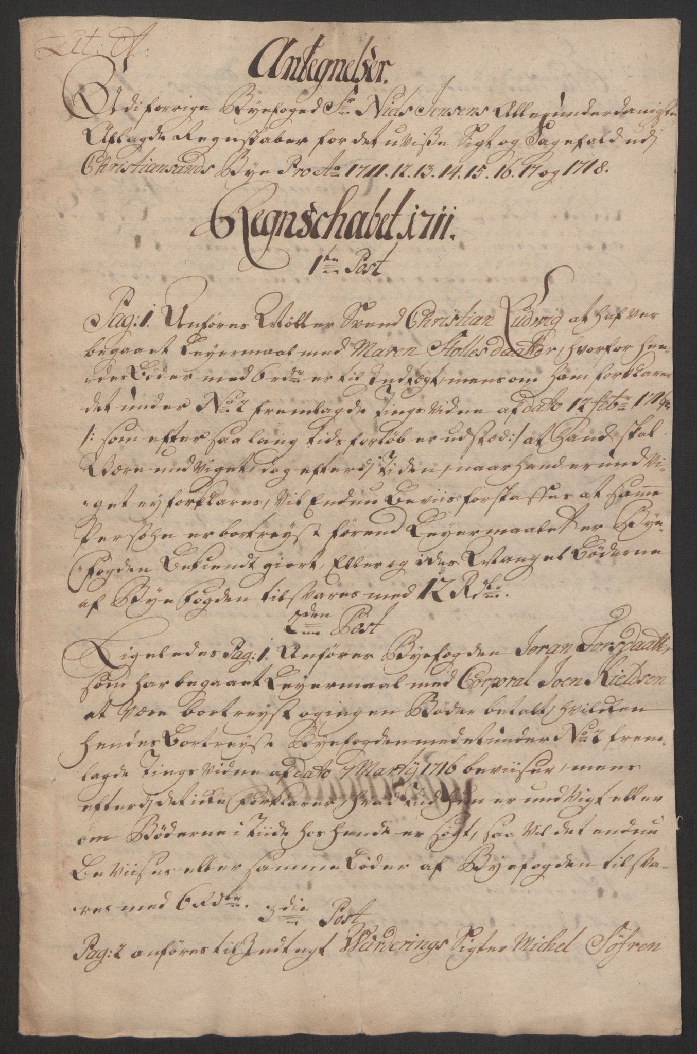 Rentekammeret inntil 1814, Reviderte regnskaper, Byregnskaper, RA/EA-4066/R/Rm/L0285: [M18] Sikt og sakefall, 1681-1718, s. 597