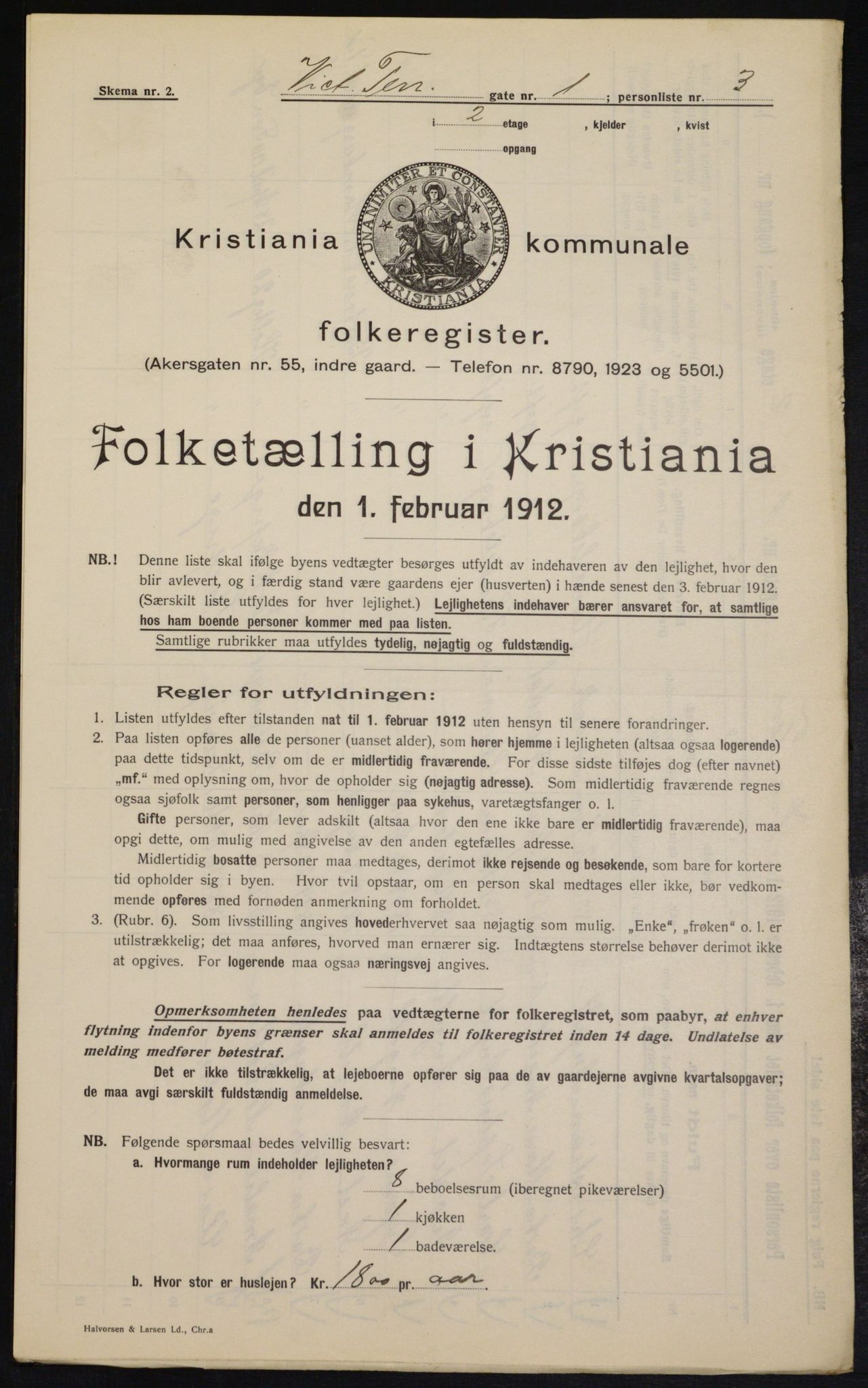 OBA, Kommunal folketelling 1.2.1912 for Kristiania, 1912, s. 123435