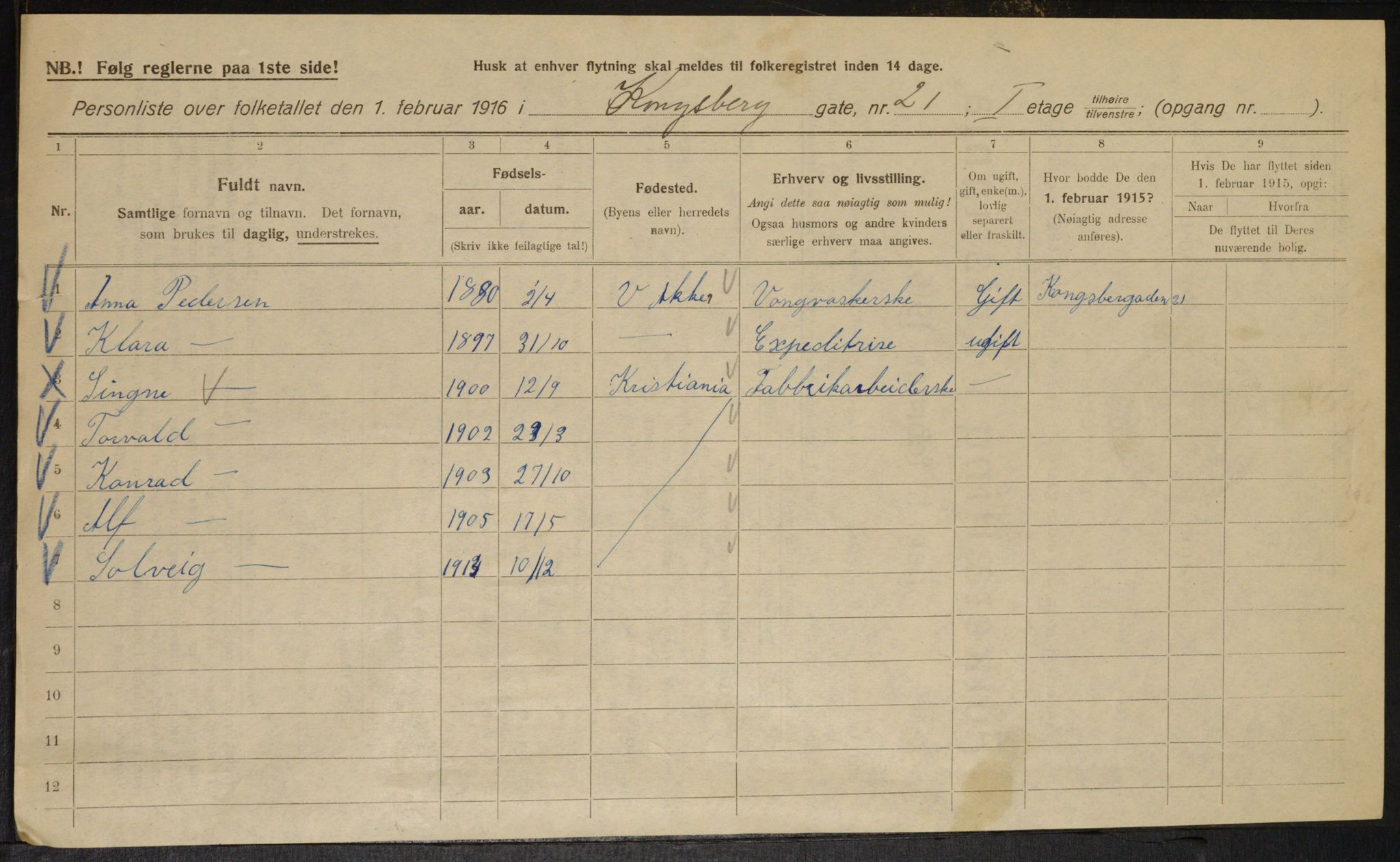 OBA, Kommunal folketelling 1.2.1916 for Kristiania, 1916, s. 54101