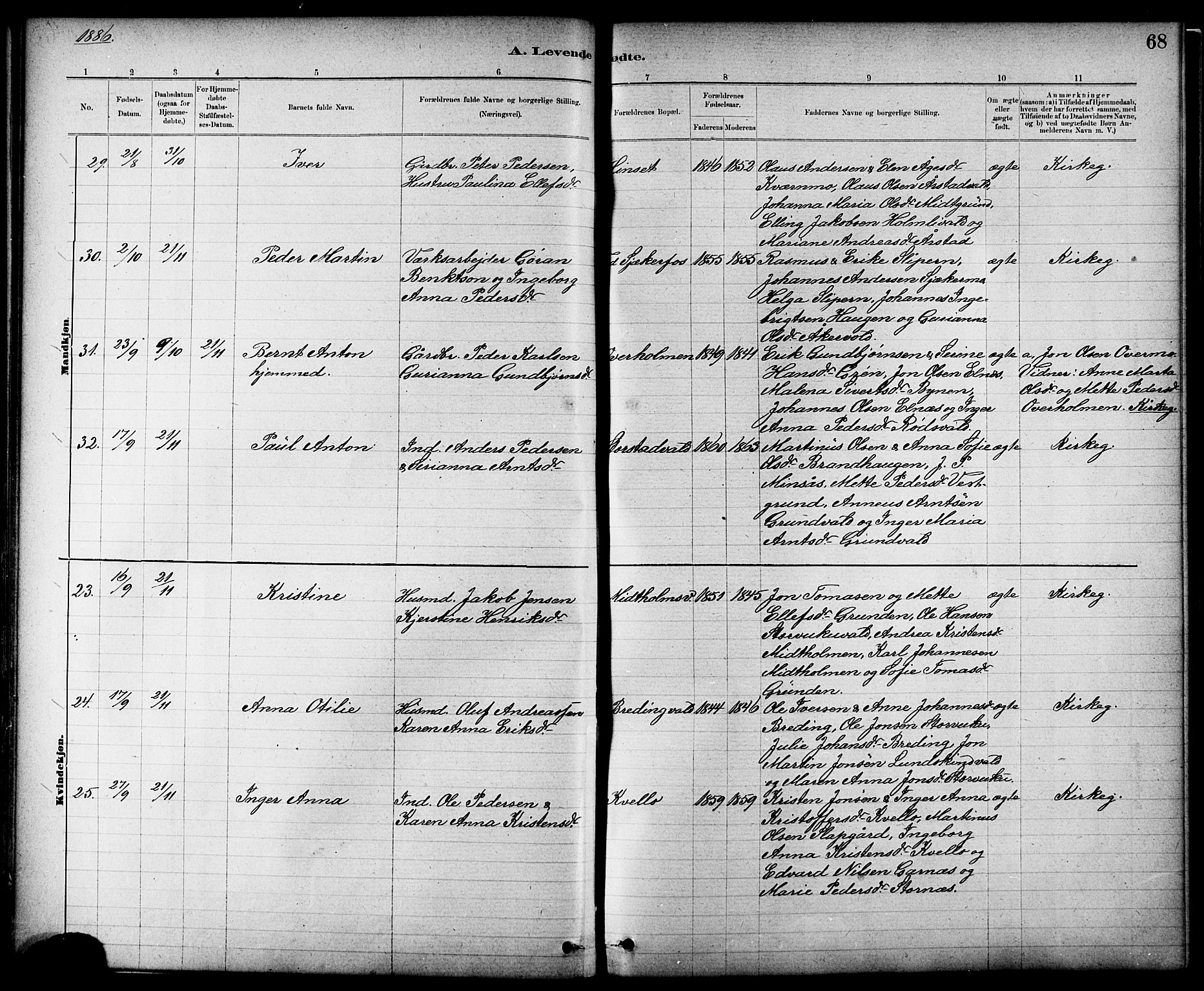 Ministerialprotokoller, klokkerbøker og fødselsregistre - Nord-Trøndelag, SAT/A-1458/724/L0267: Klokkerbok nr. 724C03, 1879-1898, s. 68