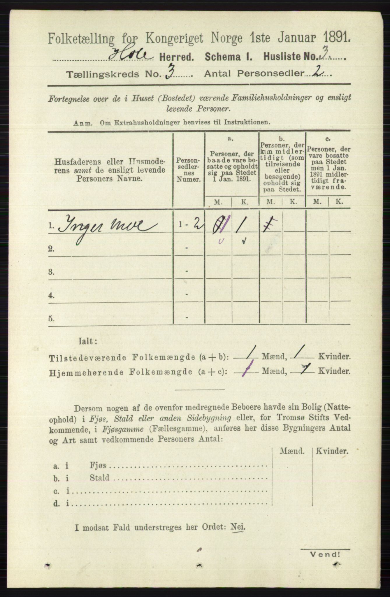 RA, Folketelling 1891 for 0612 Hole herred, 1891, s. 1121