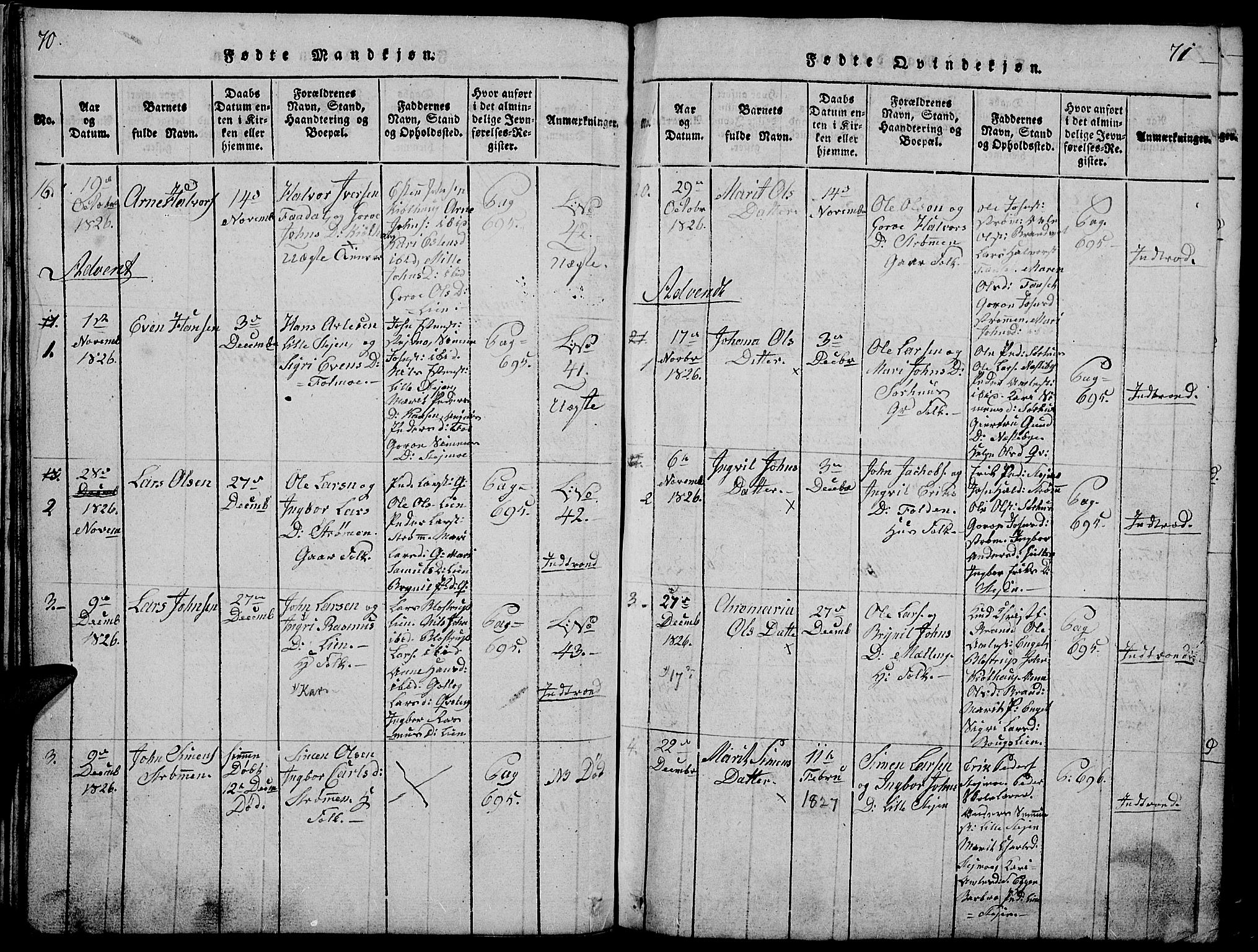 Tynset prestekontor, AV/SAH-PREST-058/H/Ha/Hab/L0002: Klokkerbok nr. 2, 1814-1862, s. 70-71