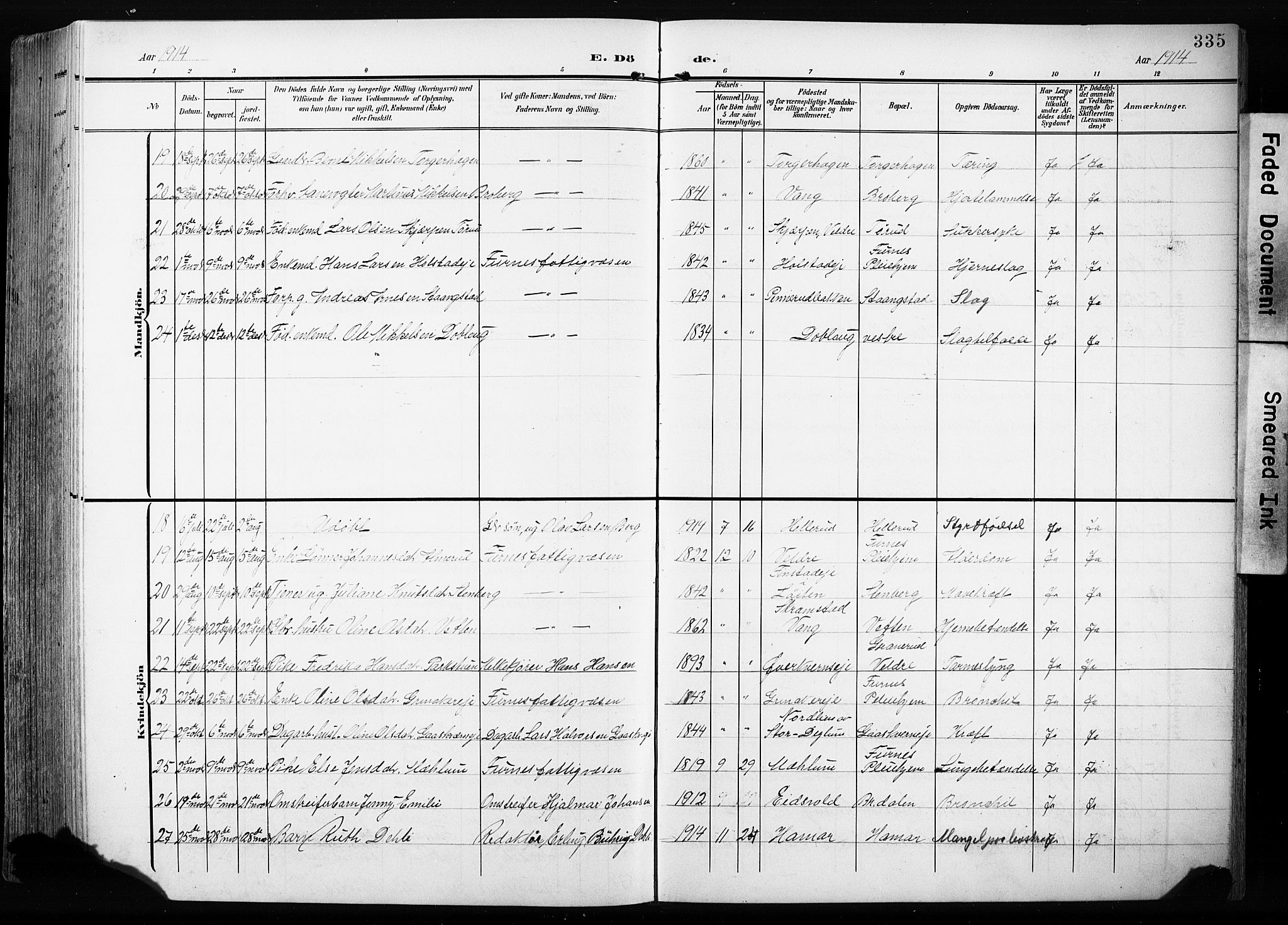 Furnes prestekontor, AV/SAH-PREST-012/L/La/L0001: Klokkerbok nr. 1, 1904-1933, s. 335
