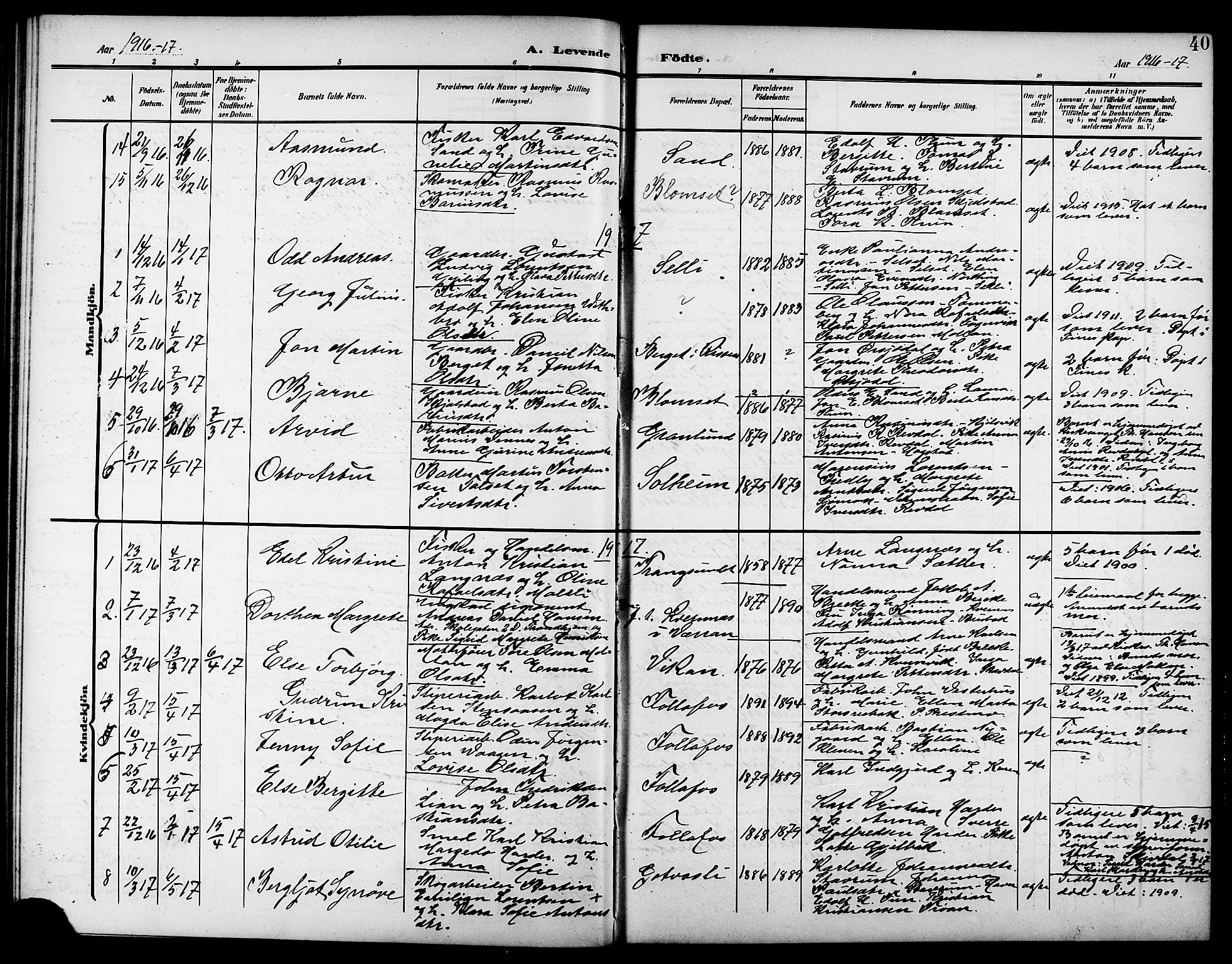 Ministerialprotokoller, klokkerbøker og fødselsregistre - Nord-Trøndelag, SAT/A-1458/744/L0424: Klokkerbok nr. 744C03, 1906-1923, s. 40