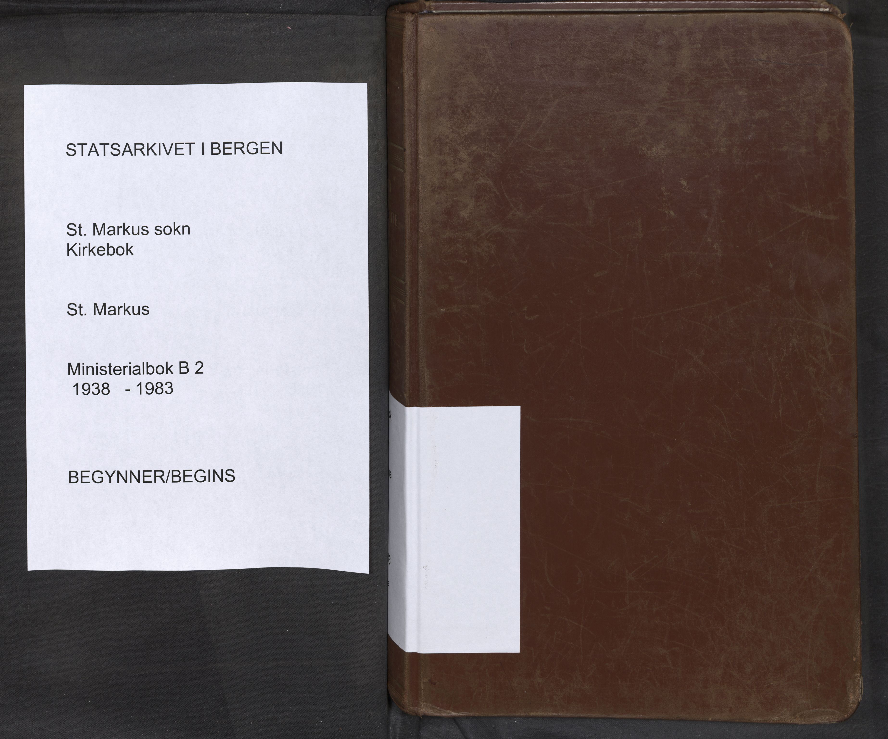 St. Markus sokneprestembete, SAB/A-99935: Ministerialbok nr. B 2, 1938-1983