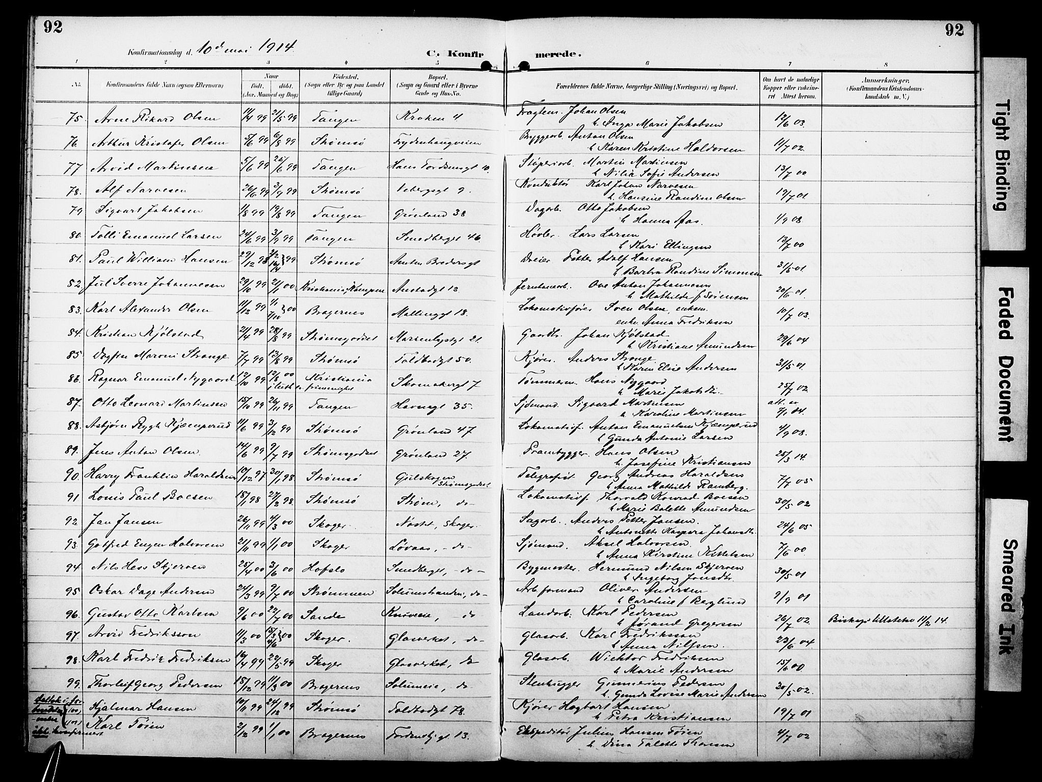 Strømsø kirkebøker, AV/SAKO-A-246/F/Fa/L0025: Ministerialbok nr. I 25, 1893-1922, s. 92