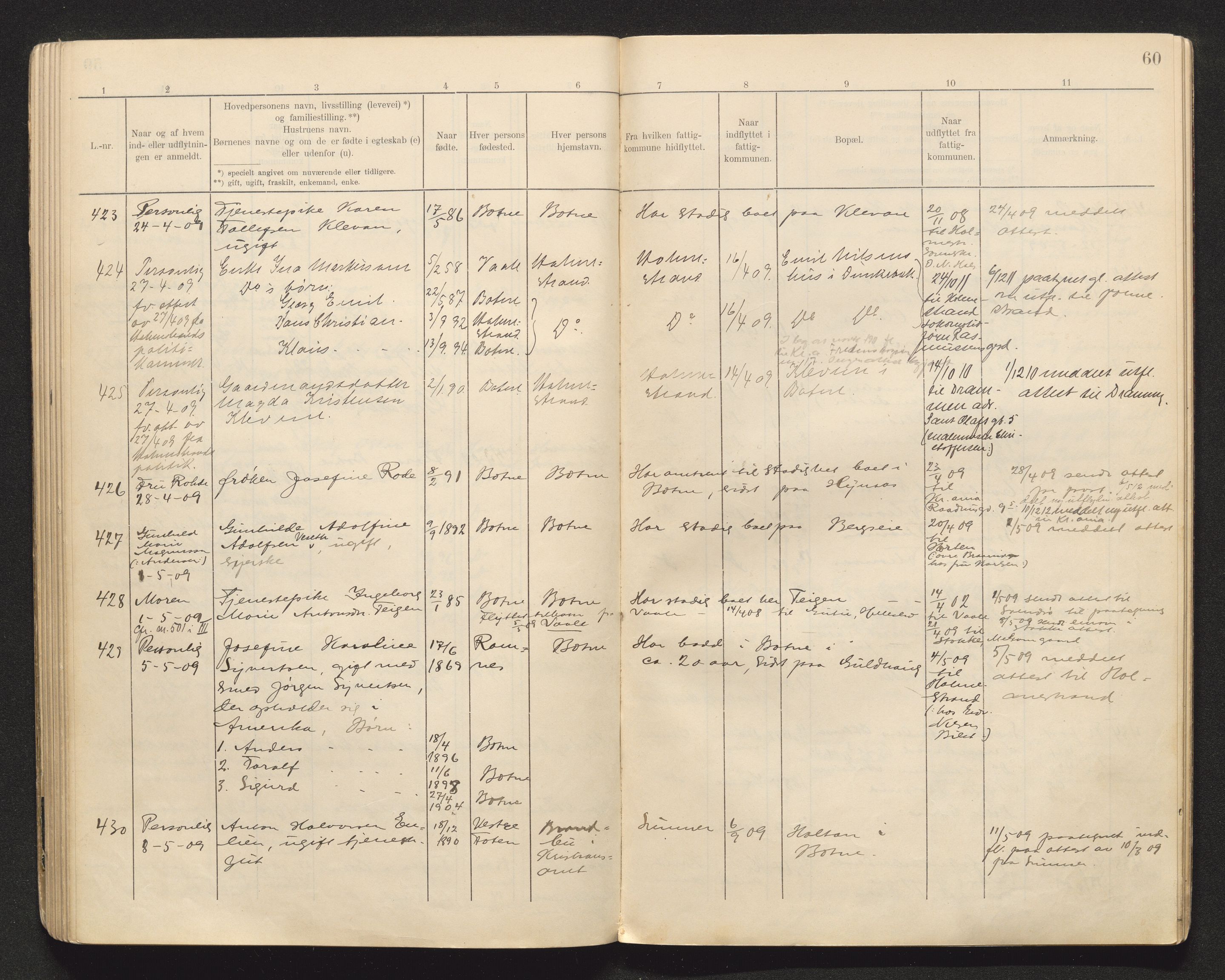 Botne lensmannskontor, AV/SAKO-A-534/O/Oa/L0002: Protokoll over inn- og utflyttede, 1905-1910, s. 59b-60a