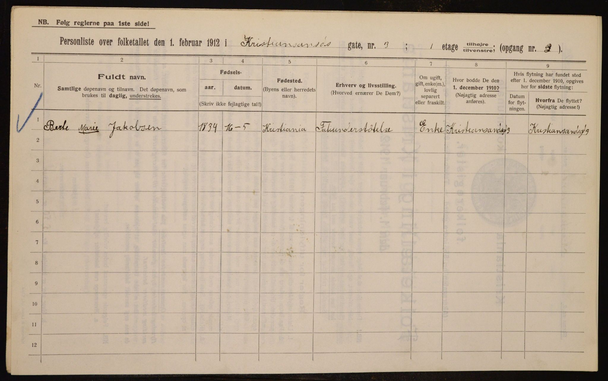 OBA, Kommunal folketelling 1.2.1912 for Kristiania, 1912, s. 54495