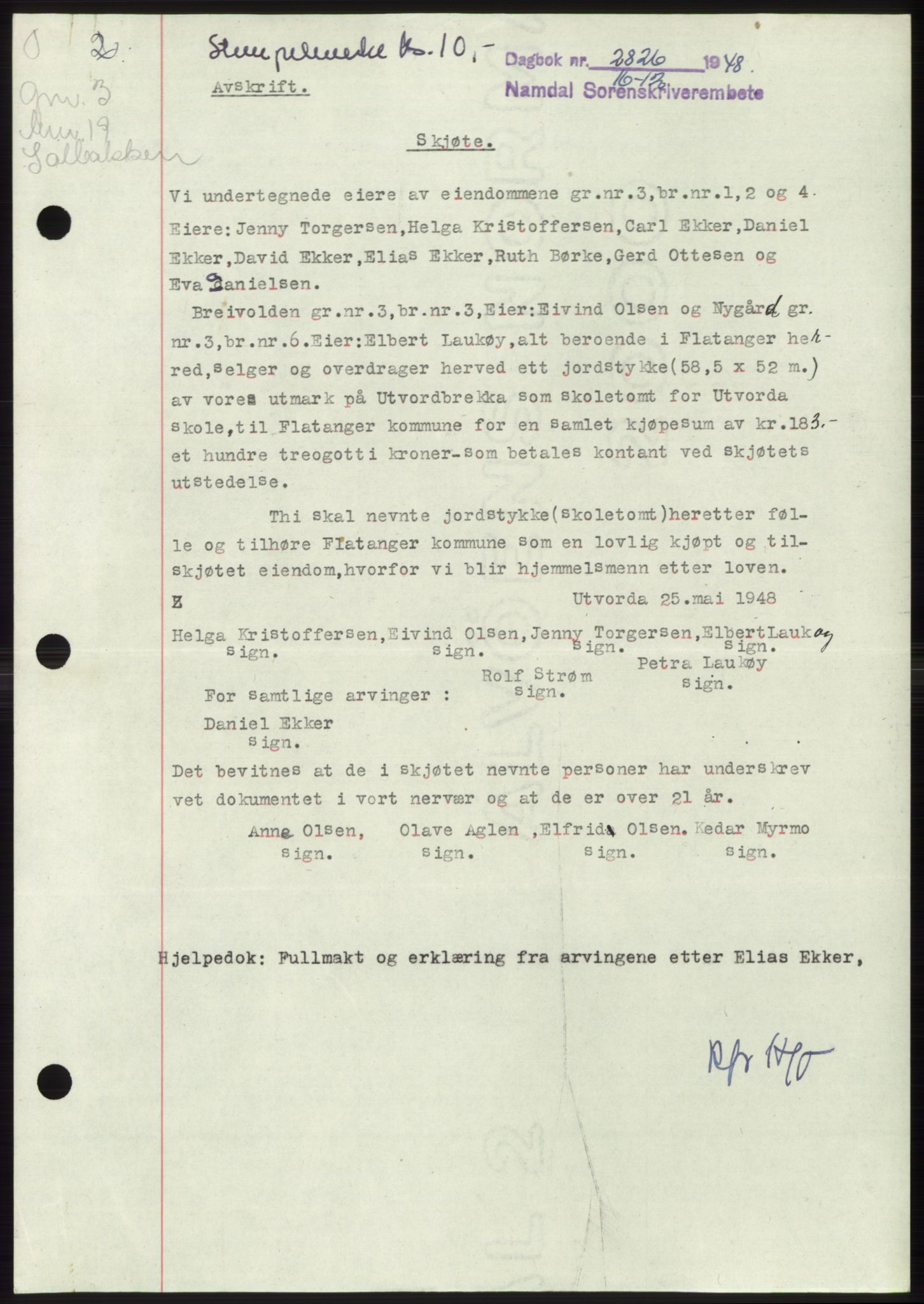 Namdal sorenskriveri, SAT/A-4133/1/2/2C: Pantebok nr. -, 1948-1948, Dagboknr: 2826/1948