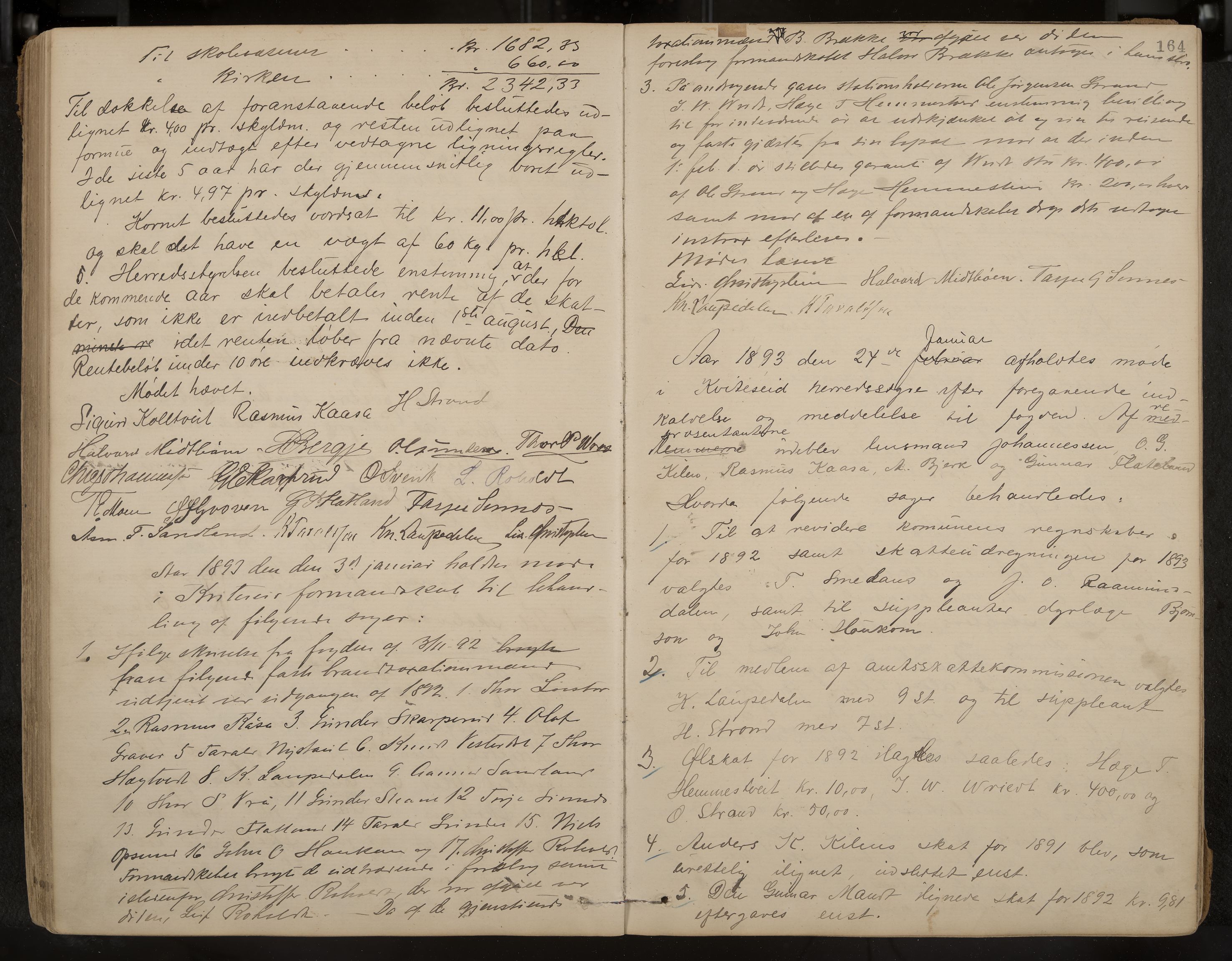 Kviteseid formannskap og sentraladministrasjon, IKAK/0829021/A/Aa/L0003: Møtebok, 1885-1896, s. 164