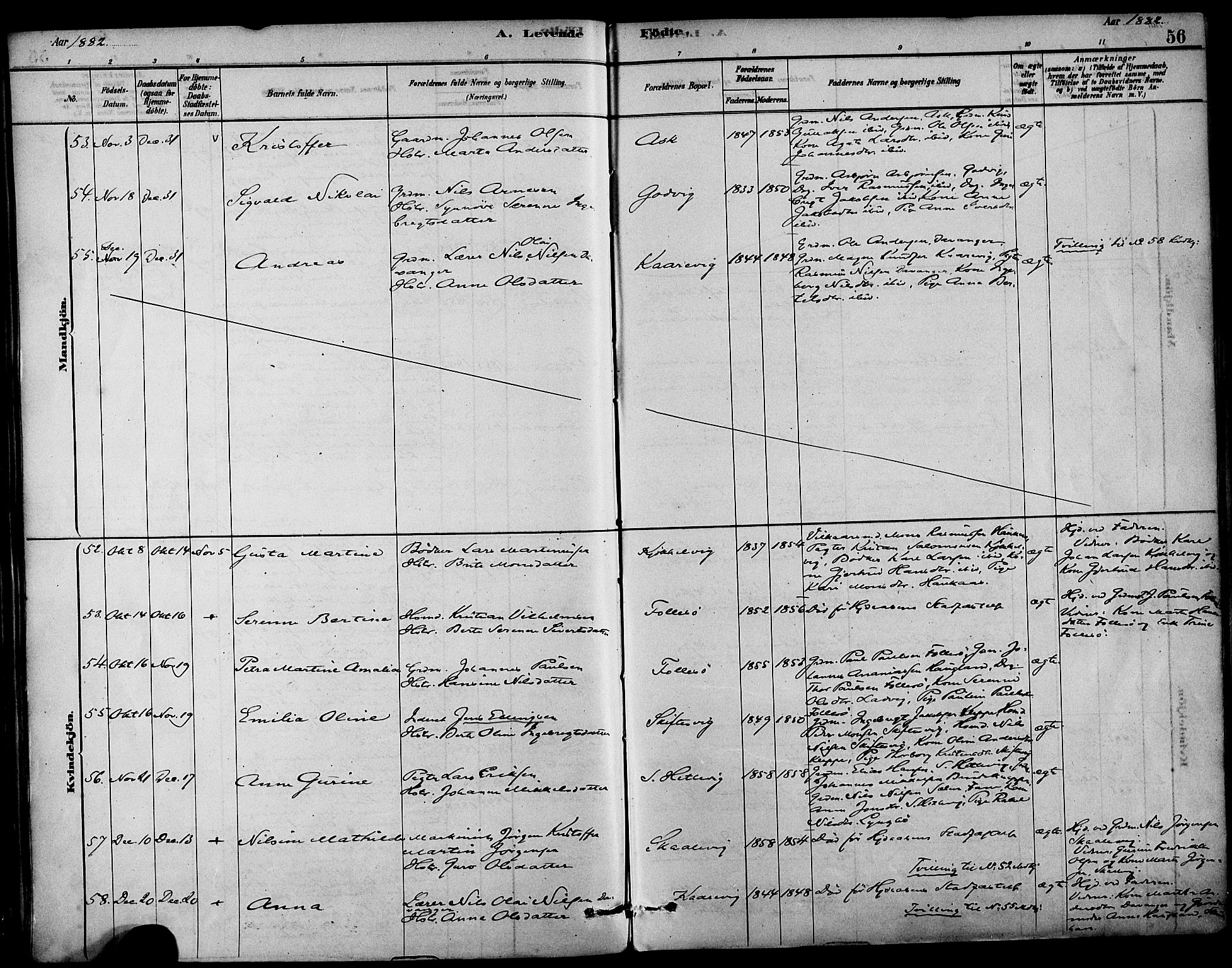 Askøy Sokneprestembete, AV/SAB-A-74101/H/Ha/Haa/Haab/L0001: Ministerialbok nr. B 1, 1878-1889, s. 56