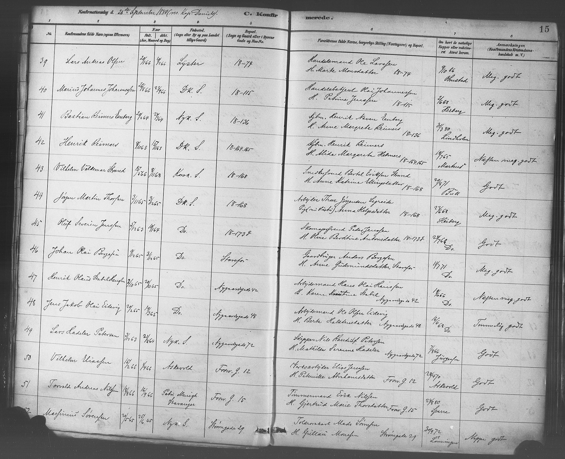 Domkirken sokneprestembete, AV/SAB-A-74801/H/Haa/L0030: Ministerialbok nr. C 5, 1880-1898, s. 15