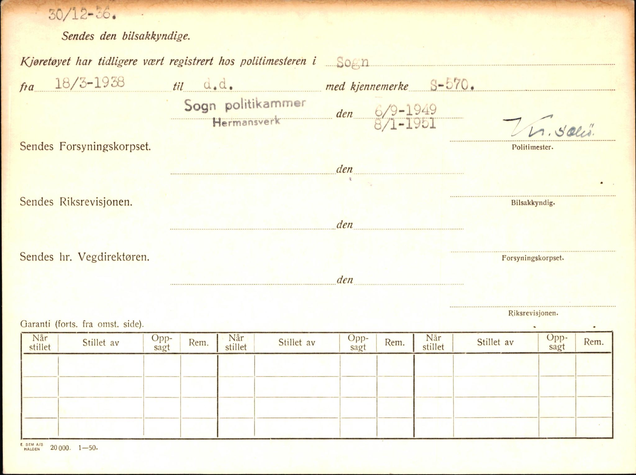 Statens vegvesen, Sogn og Fjordane vegkontor, AV/SAB-A-5301/4/F/L0007: Registerkort utmeldte Sogn, 1955-1956, s. 5