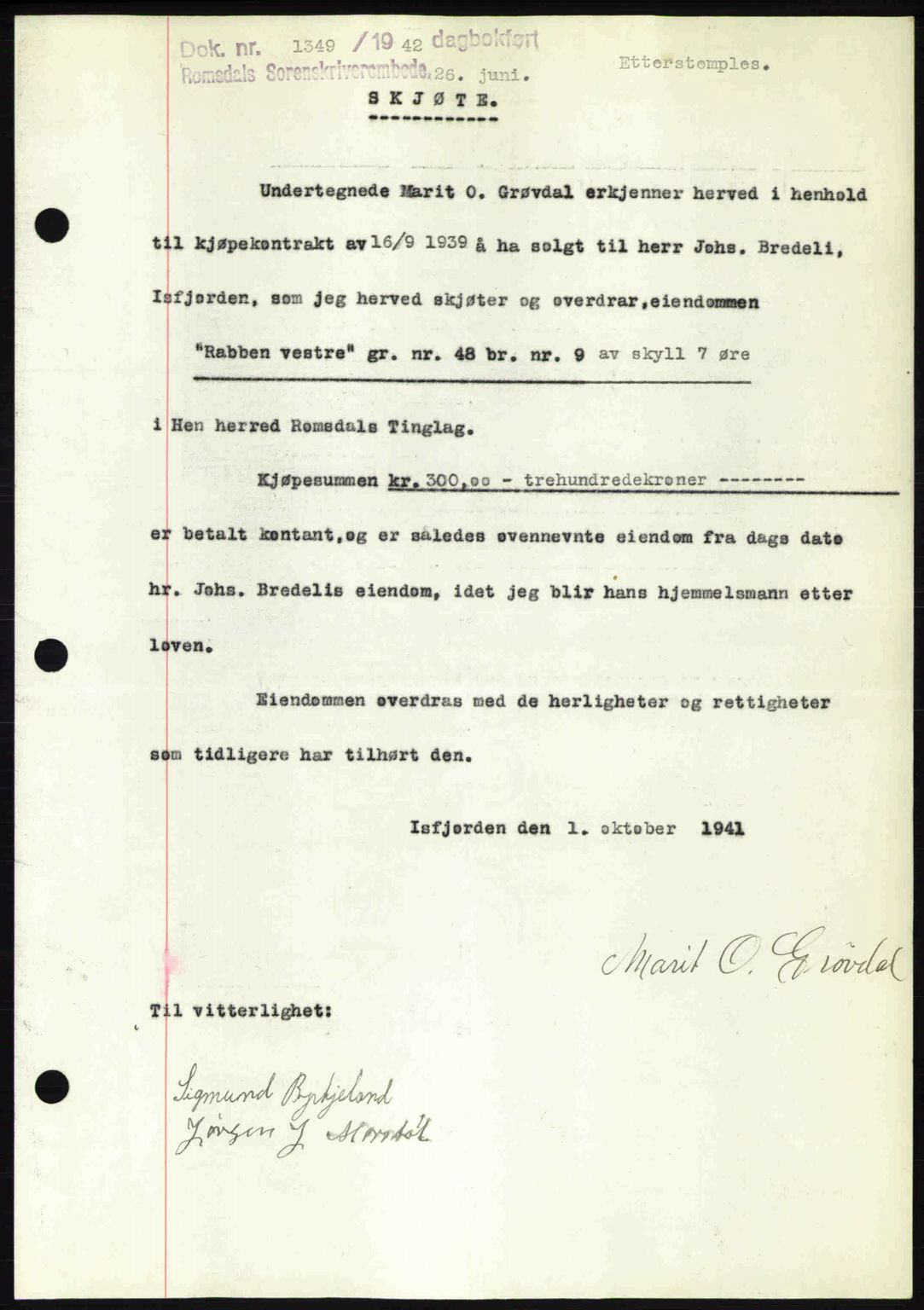 Romsdal sorenskriveri, SAT/A-4149/1/2/2C: Pantebok nr. A12, 1942-1942, Dagboknr: 1349/1942