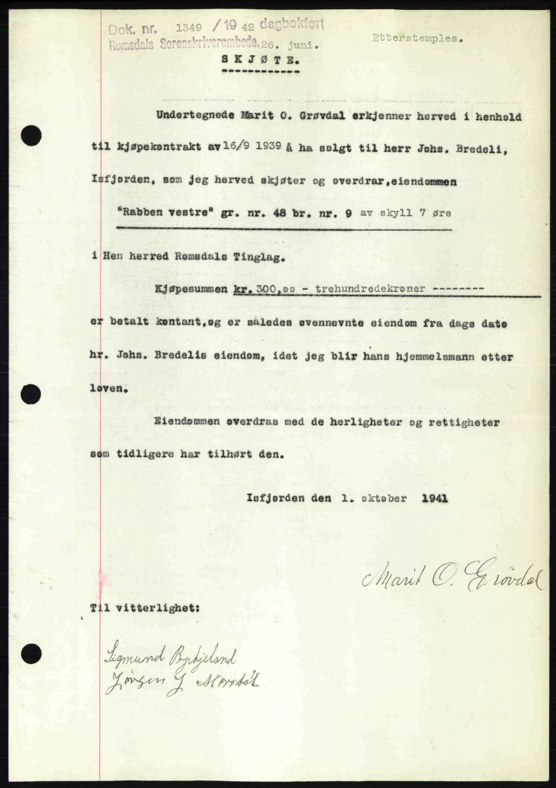 Romsdal sorenskriveri, AV/SAT-A-4149/1/2/2C: Pantebok nr. A12, 1942-1942, Dagboknr: 1349/1942