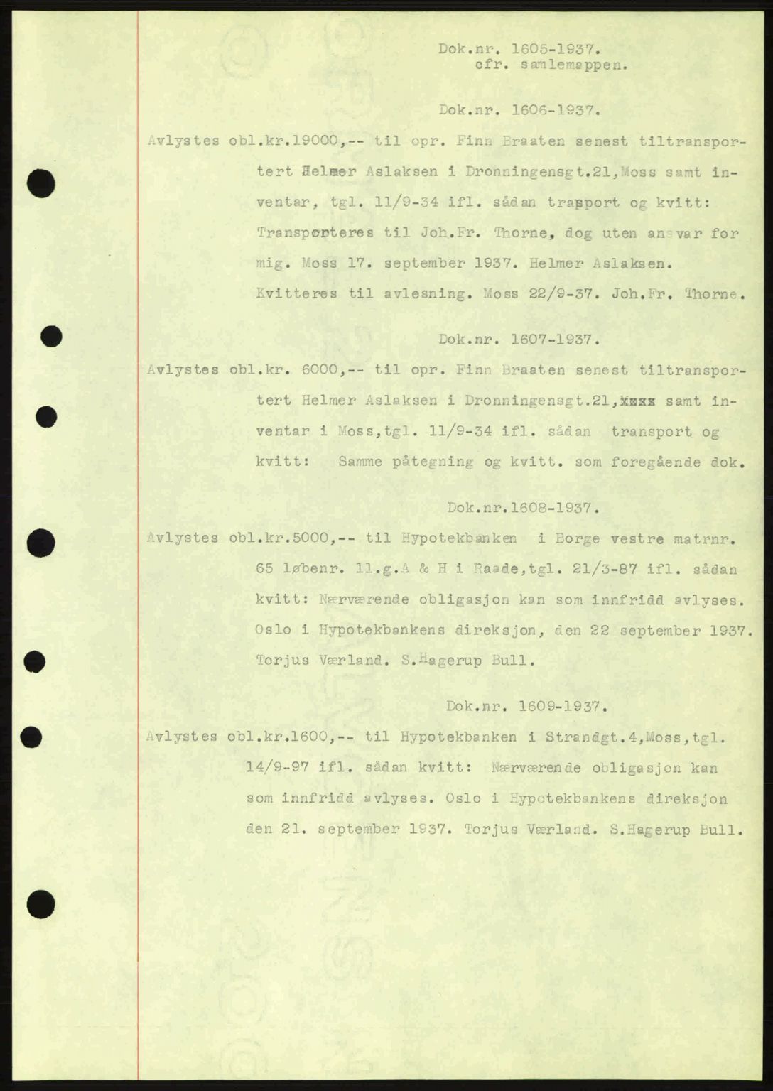 Moss sorenskriveri, SAO/A-10168: Pantebok nr. B4, 1937-1938, Dagboknr: 1605/1937