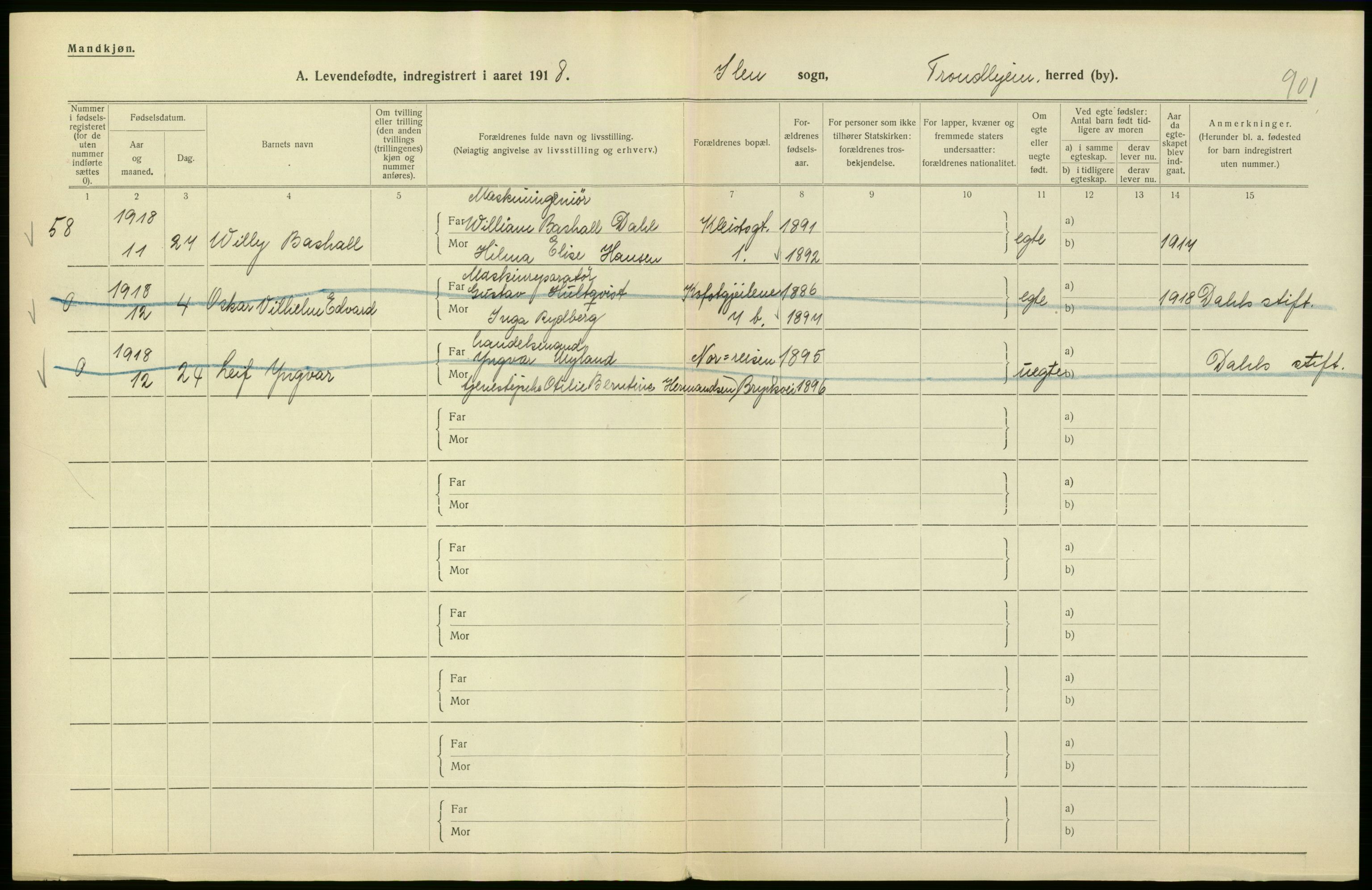 Statistisk sentralbyrå, Sosiodemografiske emner, Befolkning, AV/RA-S-2228/D/Df/Dfb/Dfbh/L0048: Trondheim: Levendefødte menn og kvinner, gifte., 1918, s. 396