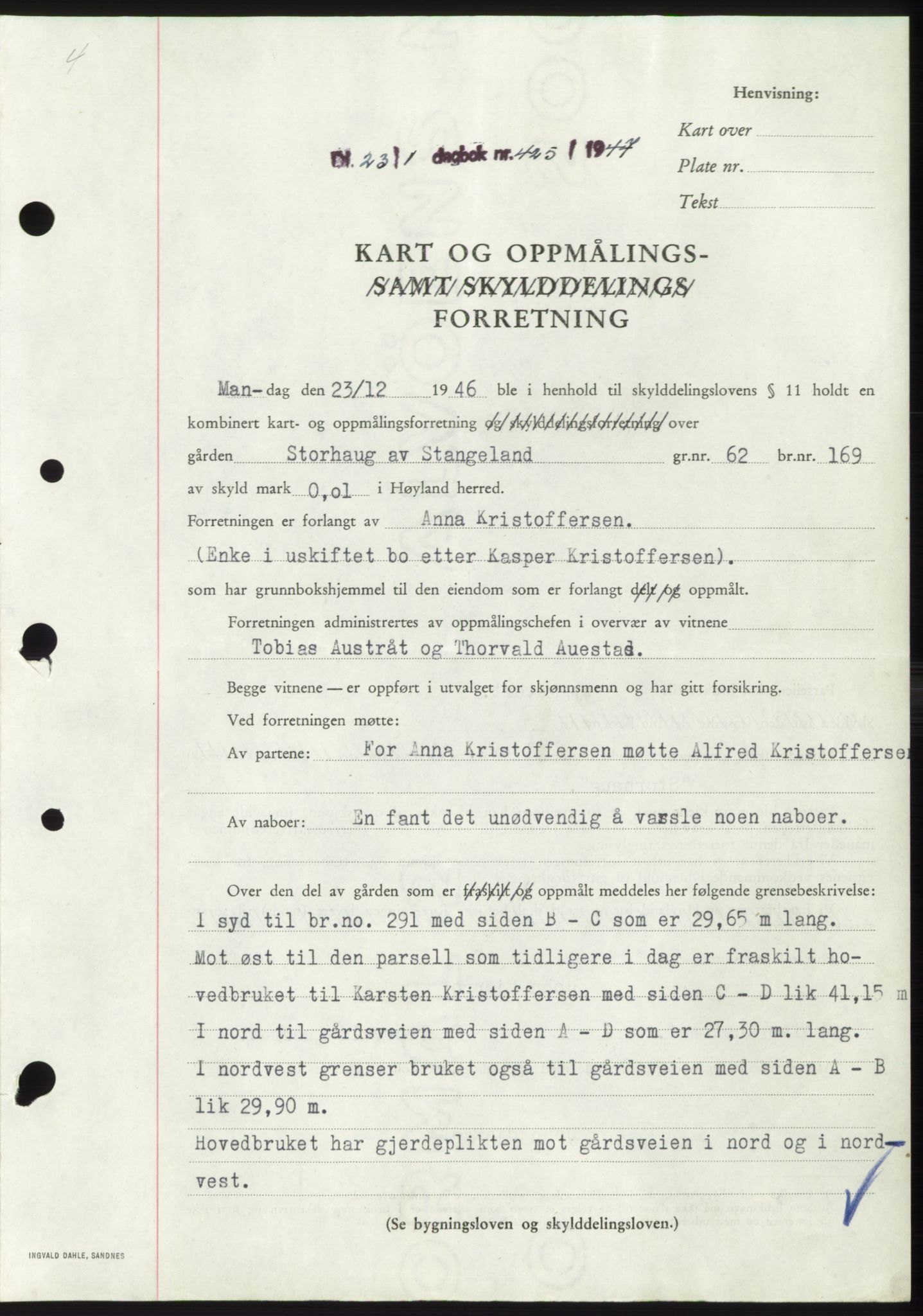 Jæren sorenskriveri, SAST/A-100310/03/G/Gba/L0093: Pantebok, 1947-1947, Dagboknr: 425/1947