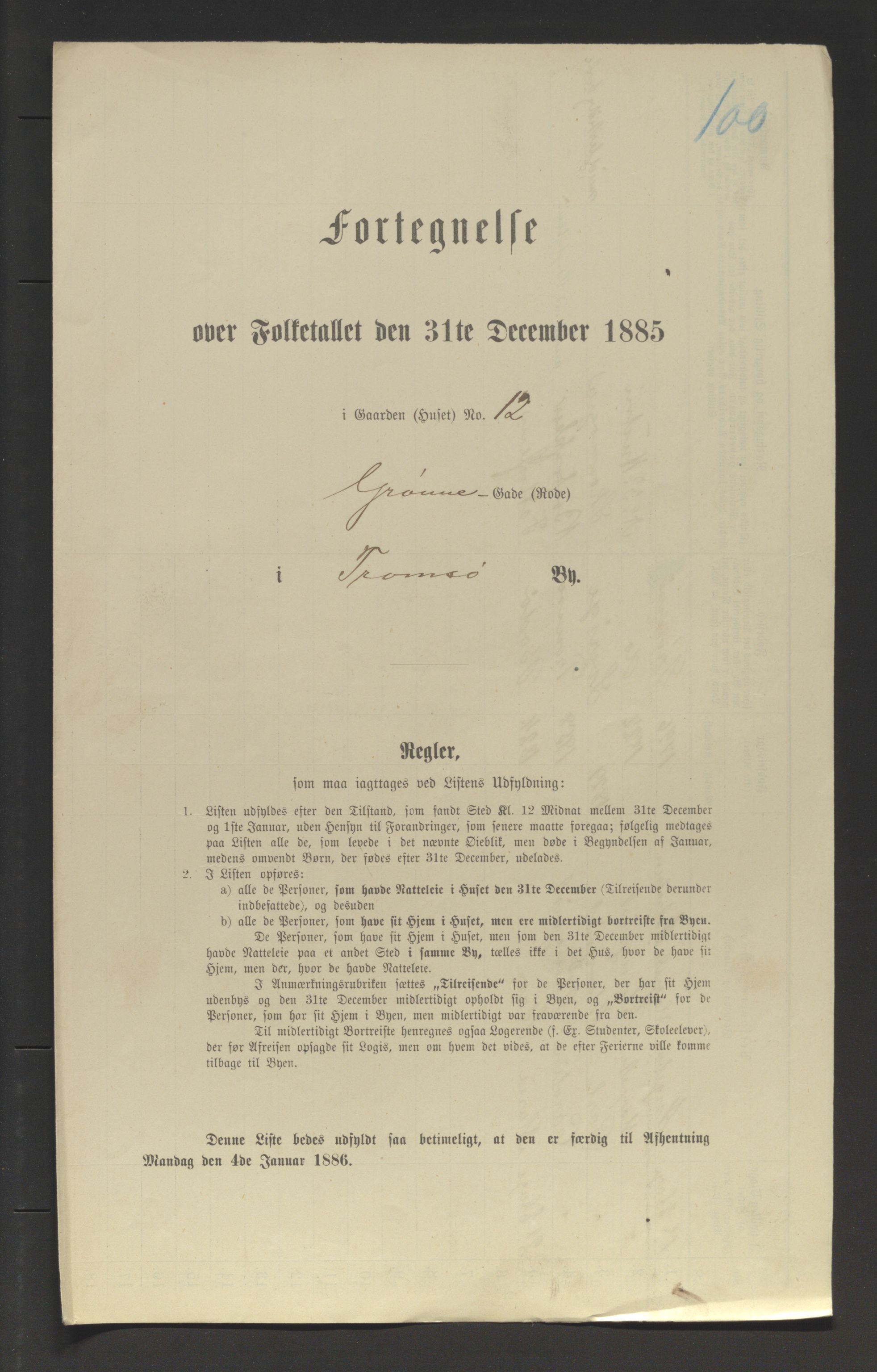 SATØ, Folketelling 1885 for 1902 Tromsø kjøpstad, 1885, s. 100a