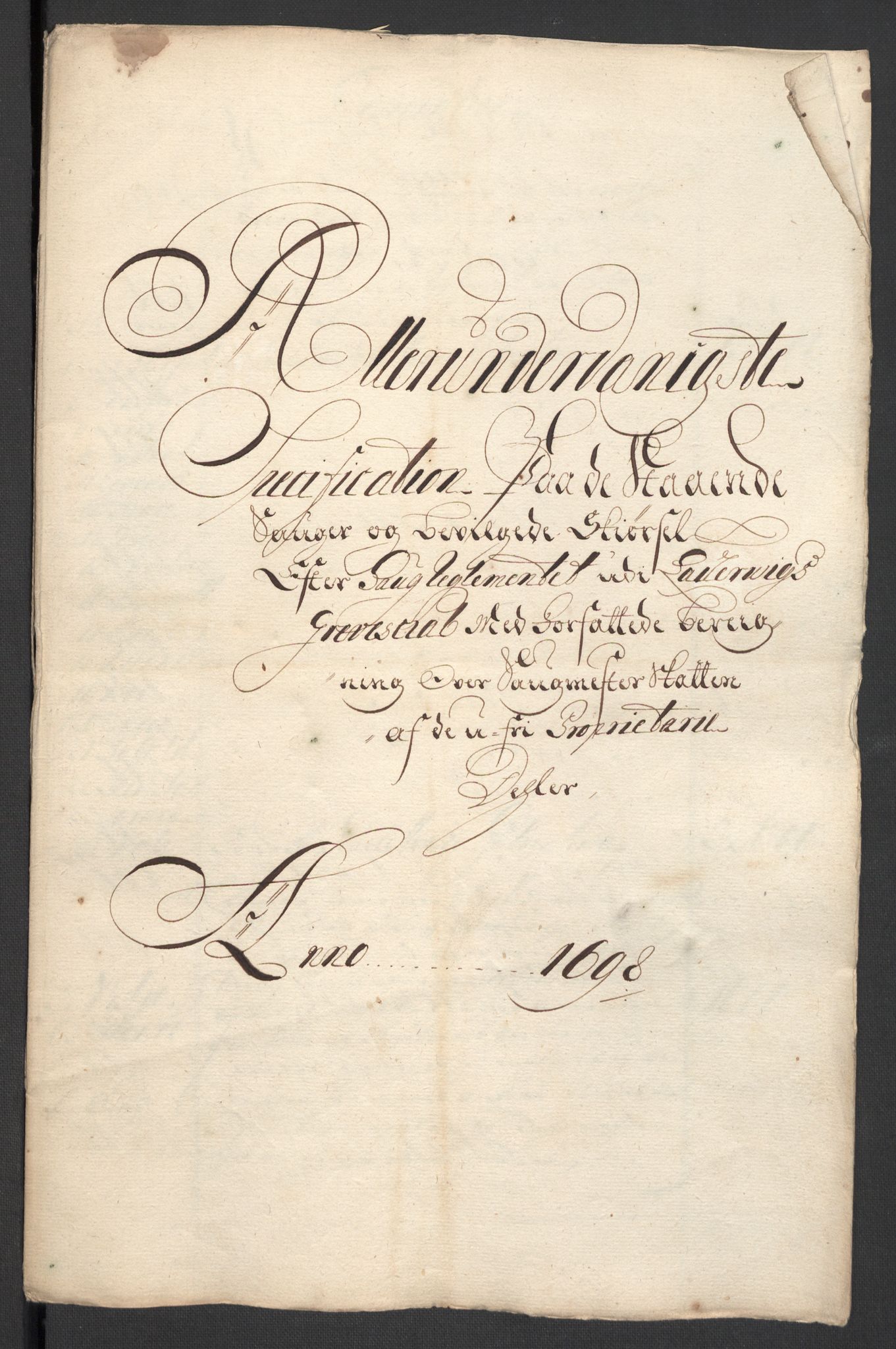 Rentekammeret inntil 1814, Reviderte regnskaper, Fogderegnskap, RA/EA-4092/R33/L1976: Fogderegnskap Larvik grevskap, 1698-1701, s. 23