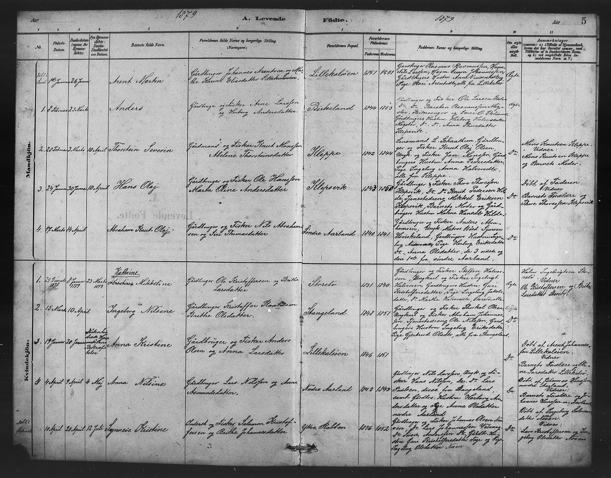 Austevoll sokneprestembete, AV/SAB-A-74201/H/Ha/Hab/Habb/L0003: Klokkerbok nr. B 3, 1879-1888, s. 5