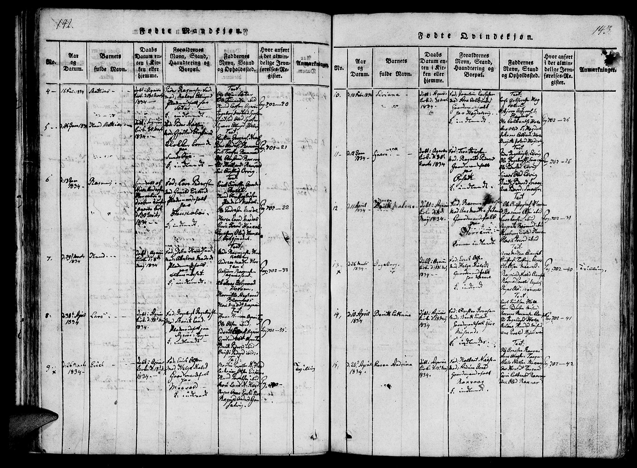 Ministerialprotokoller, klokkerbøker og fødselsregistre - Møre og Romsdal, SAT/A-1454/560/L0718: Ministerialbok nr. 560A02, 1817-1844, s. 142-143