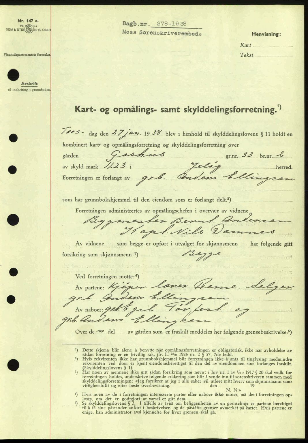 Moss sorenskriveri, SAO/A-10168: Pantebok nr. A4, 1938-1938, Dagboknr: 278/1938