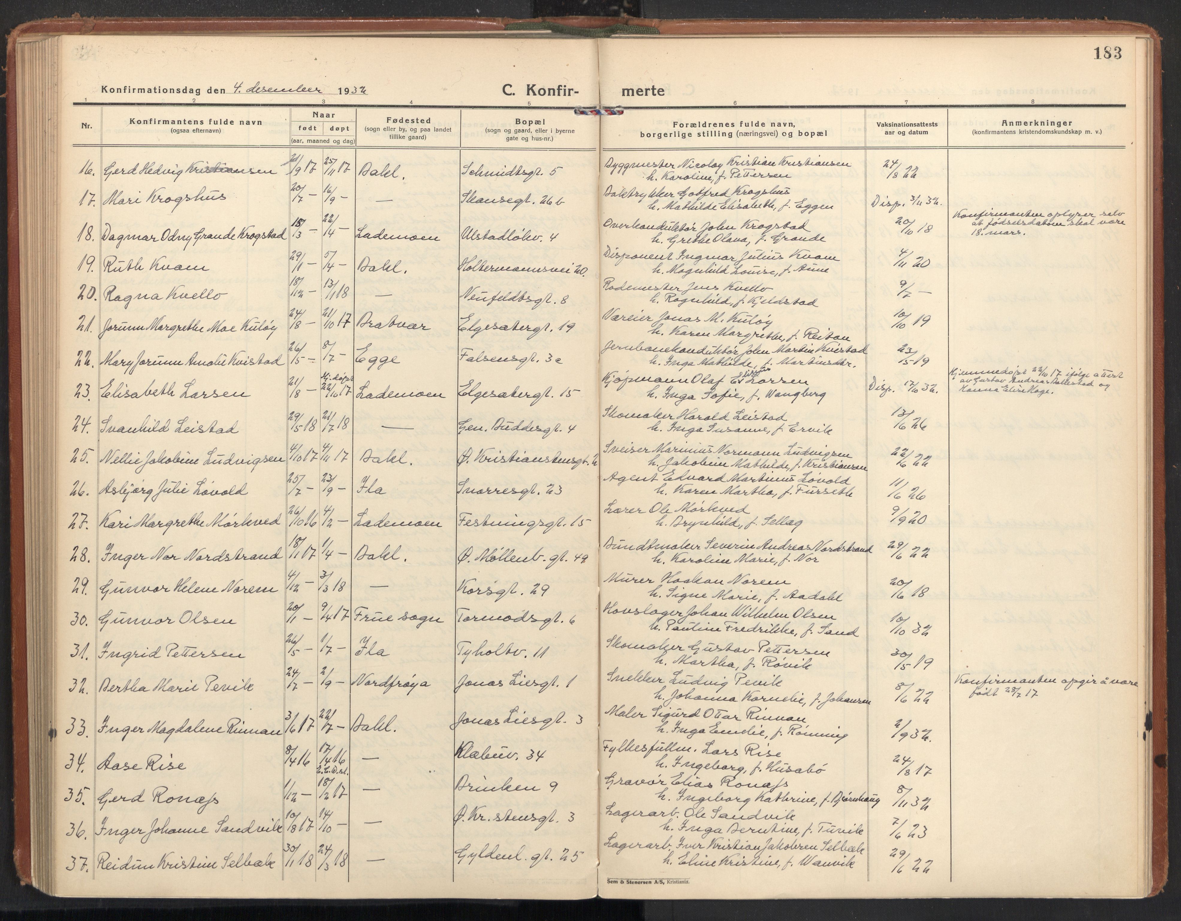 Ministerialprotokoller, klokkerbøker og fødselsregistre - Sør-Trøndelag, SAT/A-1456/604/L0208: Ministerialbok nr. 604A28, 1923-1937, s. 183