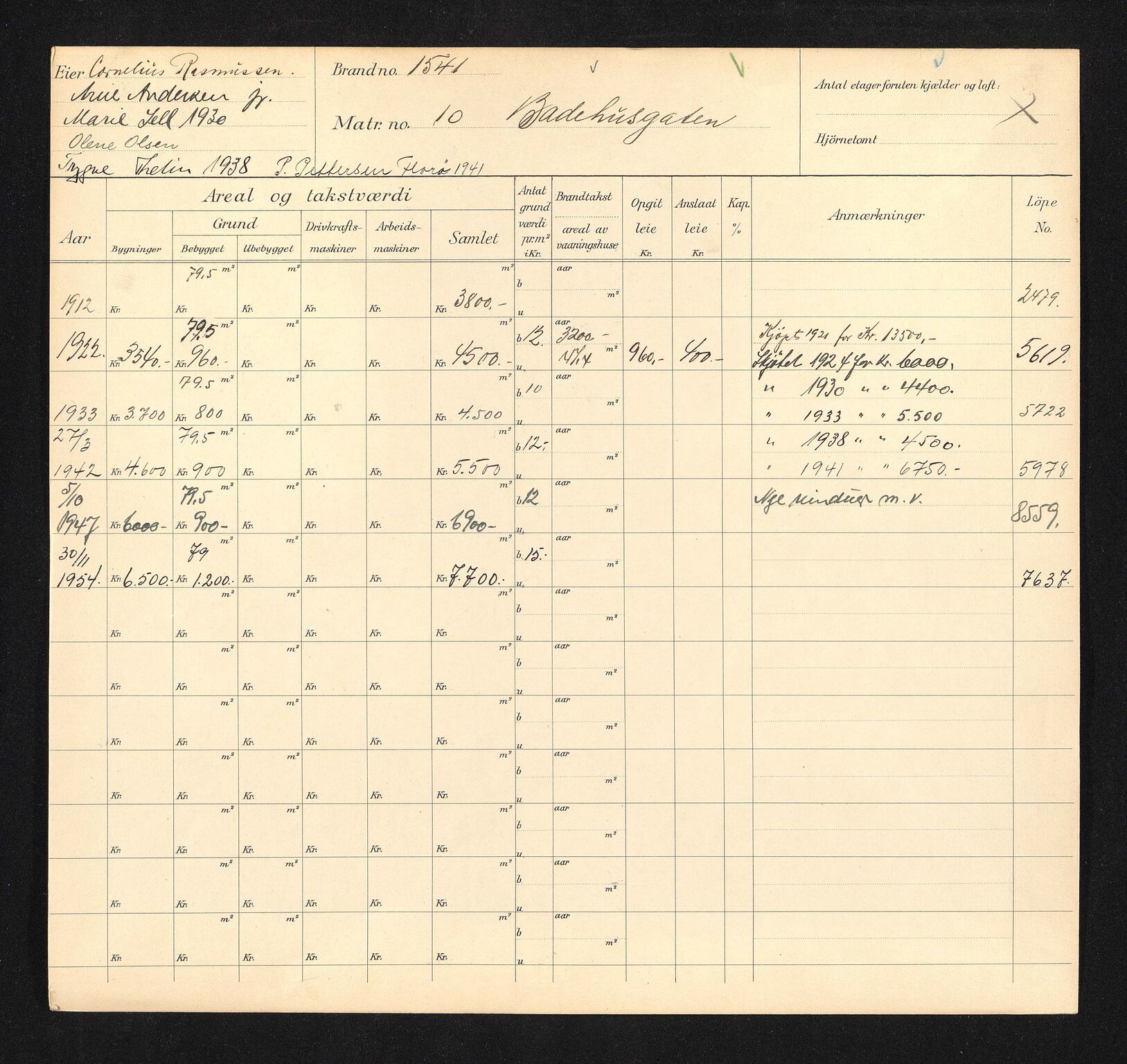 Stavanger kommune. Skattetakstvesenet, BYST/A-0440/F/Fa/Faa/L0003/0006: Skattetakstkort / Badehusgata 9 - 39