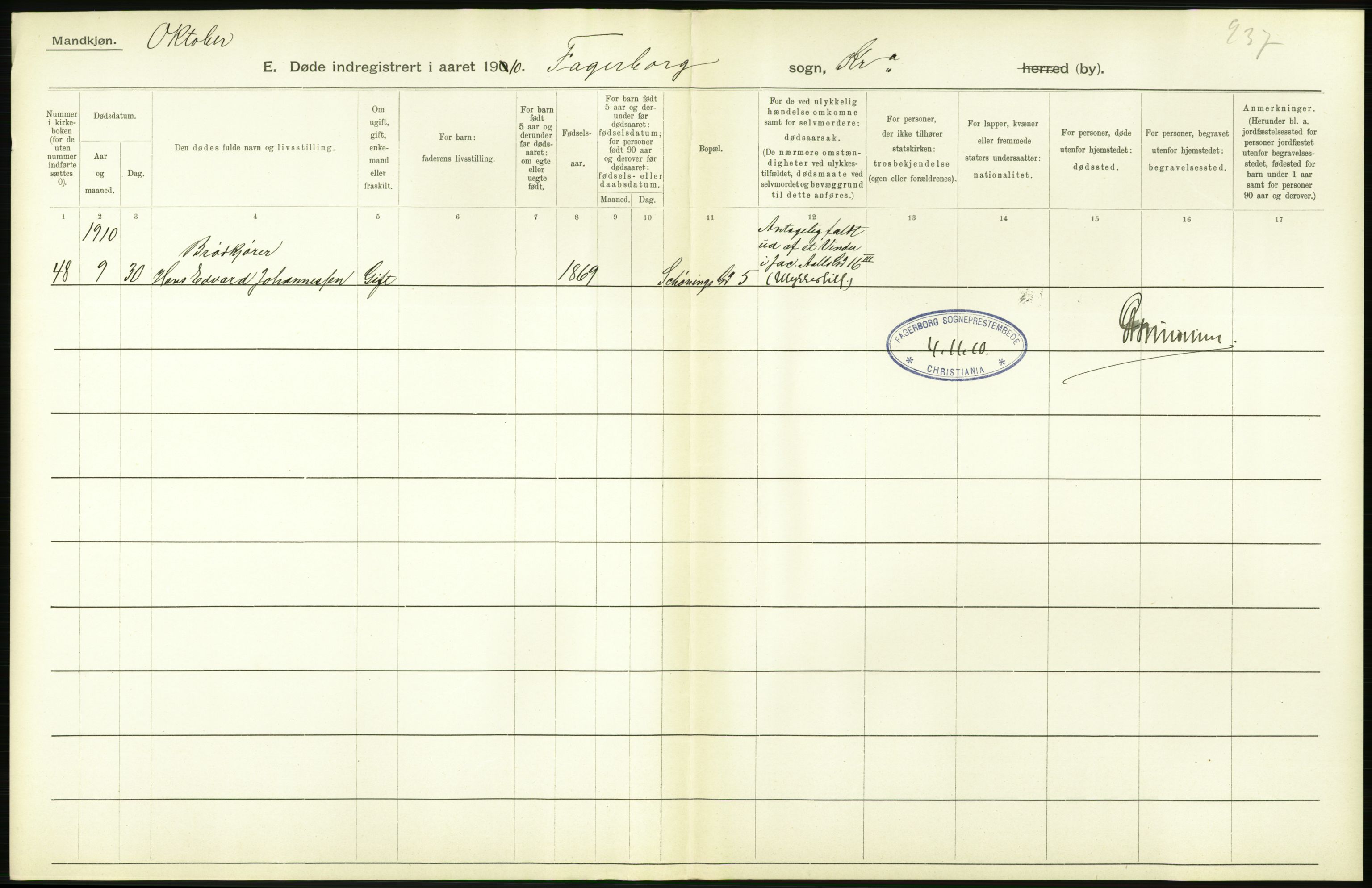 Statistisk sentralbyrå, Sosiodemografiske emner, Befolkning, RA/S-2228/D/Df/Dfa/Dfah/L0008: Kristiania: Døde, 1910, s. 870