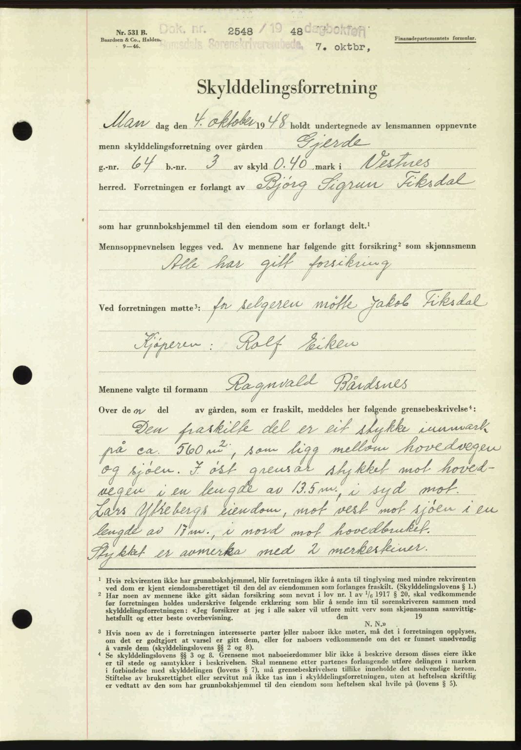 Romsdal sorenskriveri, AV/SAT-A-4149/1/2/2C: Pantebok nr. A27, 1948-1948, Dagboknr: 2548/1948