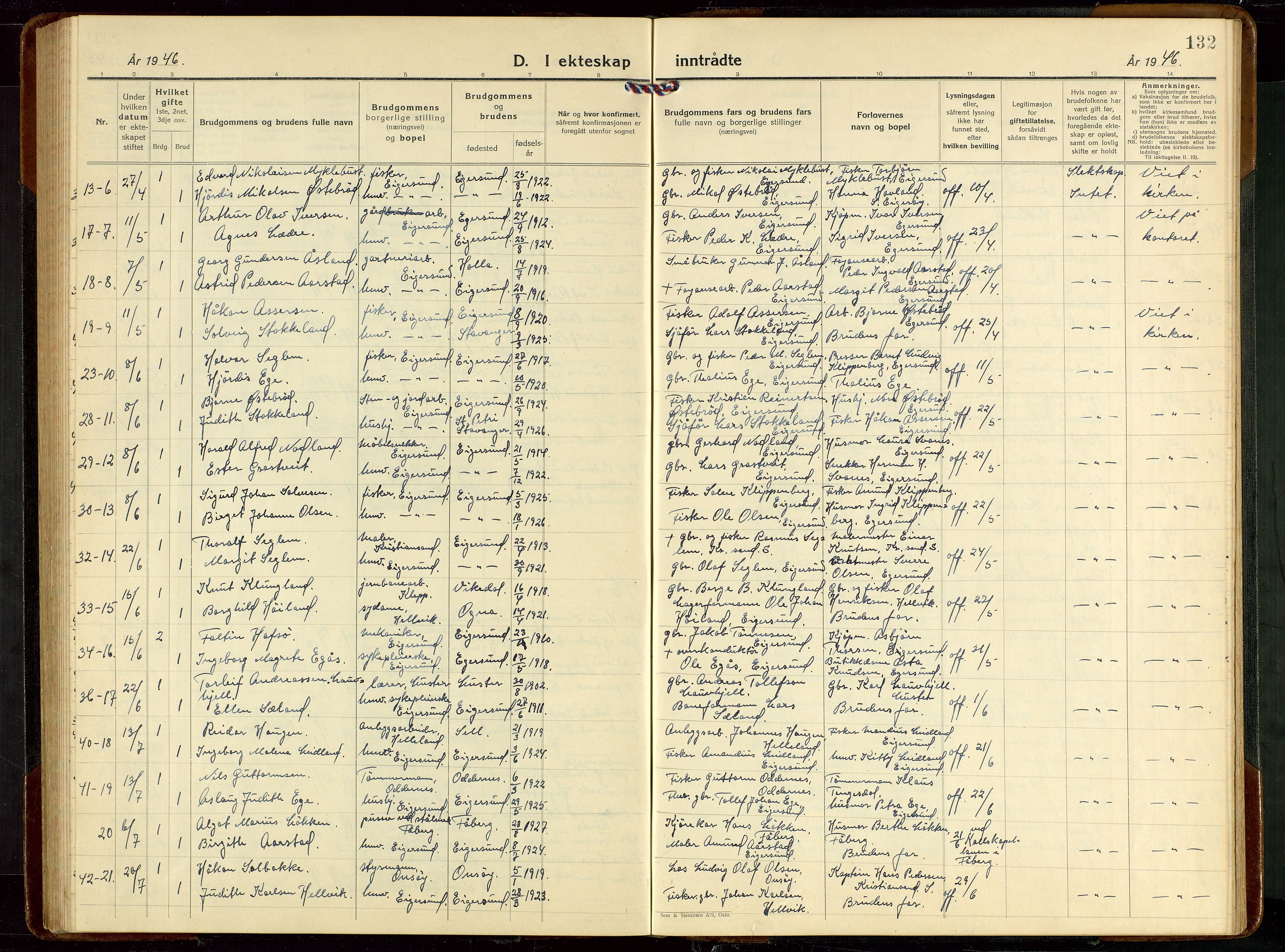 Eigersund sokneprestkontor, AV/SAST-A-101807/S09/L0013: Klokkerbok nr. B 13, 1931-1949, s. 132