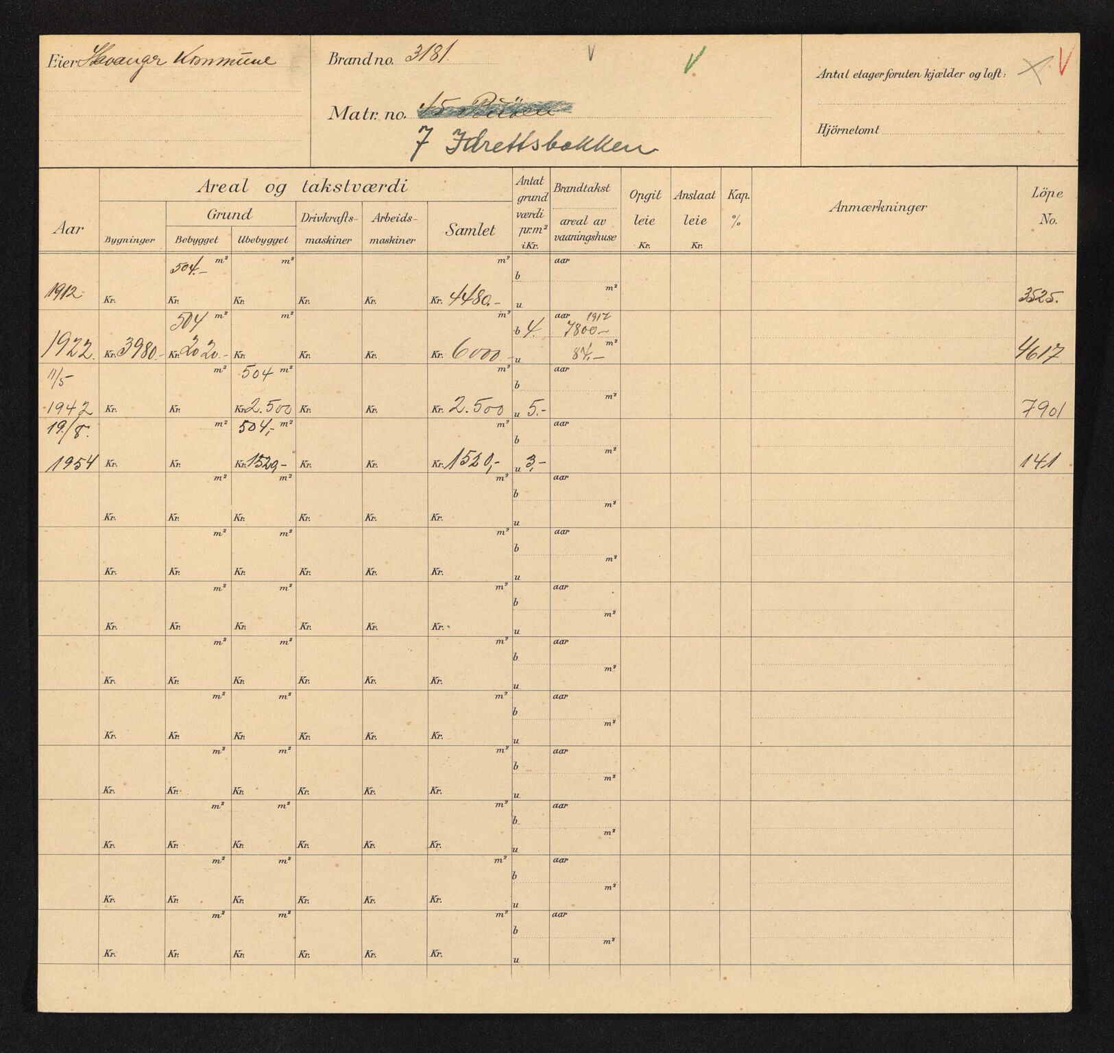 Stavanger kommune. Skattetakstvesenet, BYST/A-0440/F/Fa/Faa/L0020/0002: Skattetakstkort / Idrettsbakken 3a - Idsegata 20