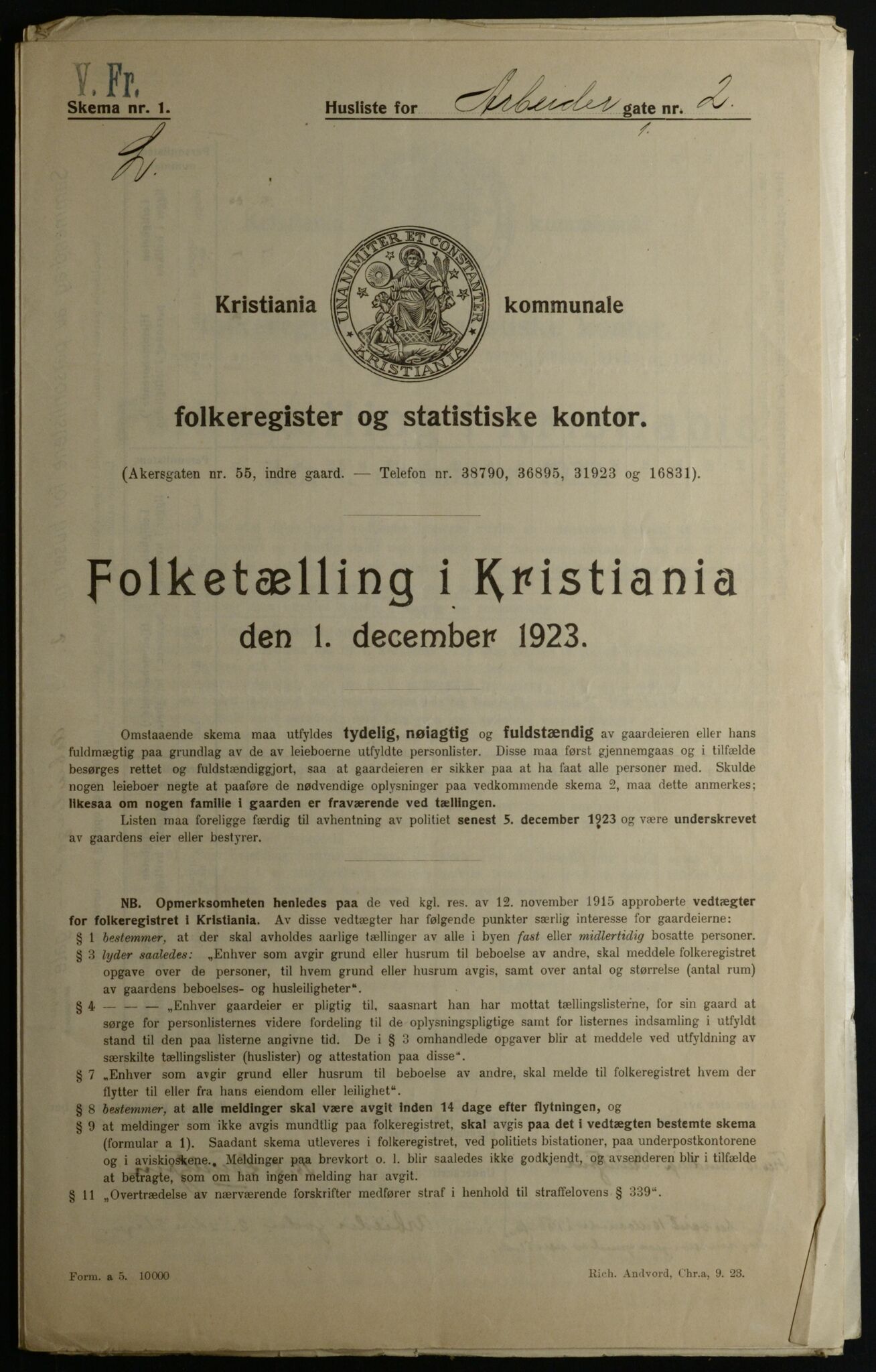 OBA, Kommunal folketelling 1.12.1923 for Kristiania, 1923, s. 1719